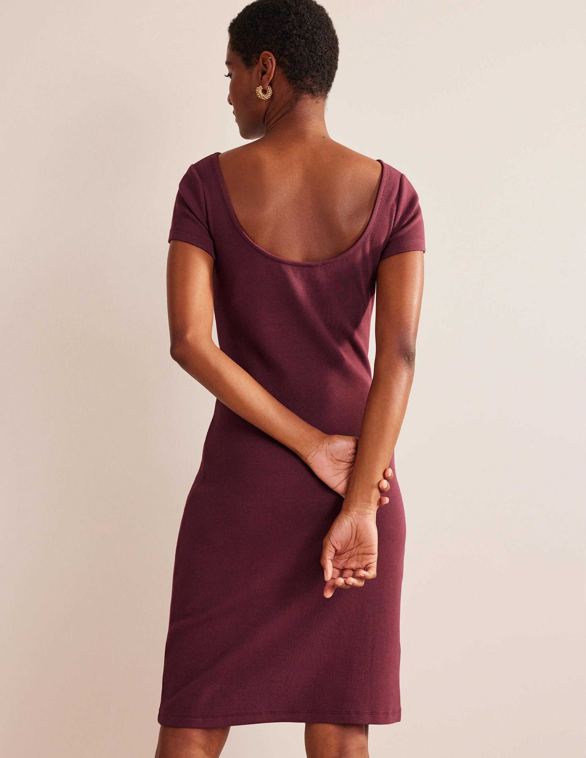 Mini-robe en jersey côtelé échancrée dans le dos-Bordeaux foncé - Image 3