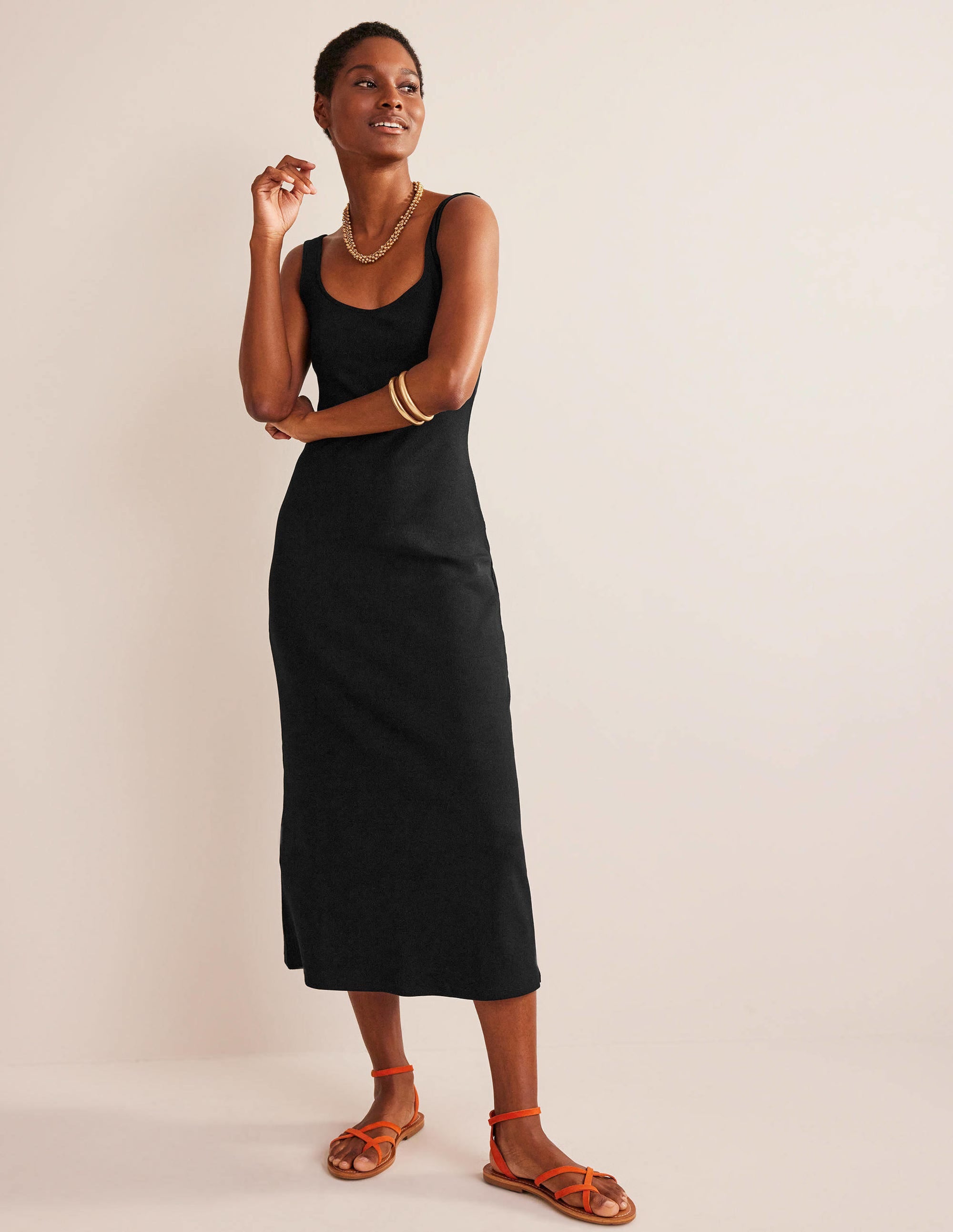 Geripptes Träger-Maxikleid aus Jersey-Schwarz - Image 1