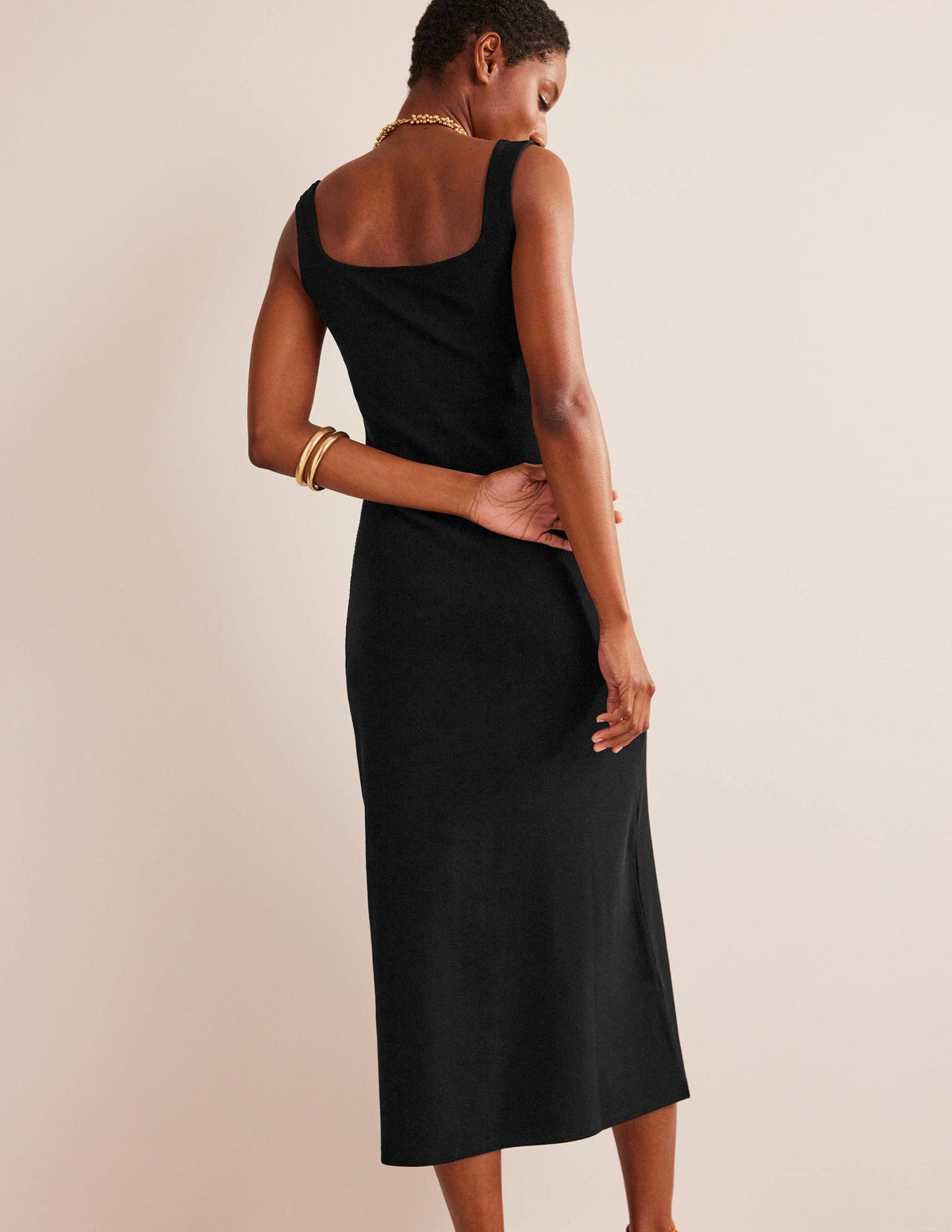 Geripptes Träger-Maxikleid aus Jersey-Schwarz - Image 3