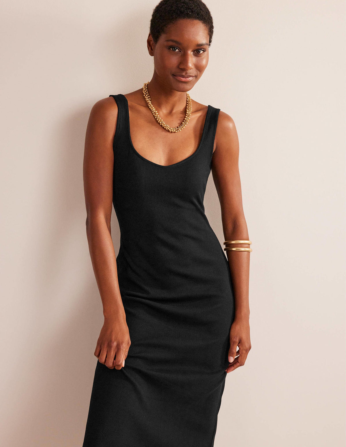 Geripptes Träger-Maxikleid aus Jersey-Schwarz - Image 4