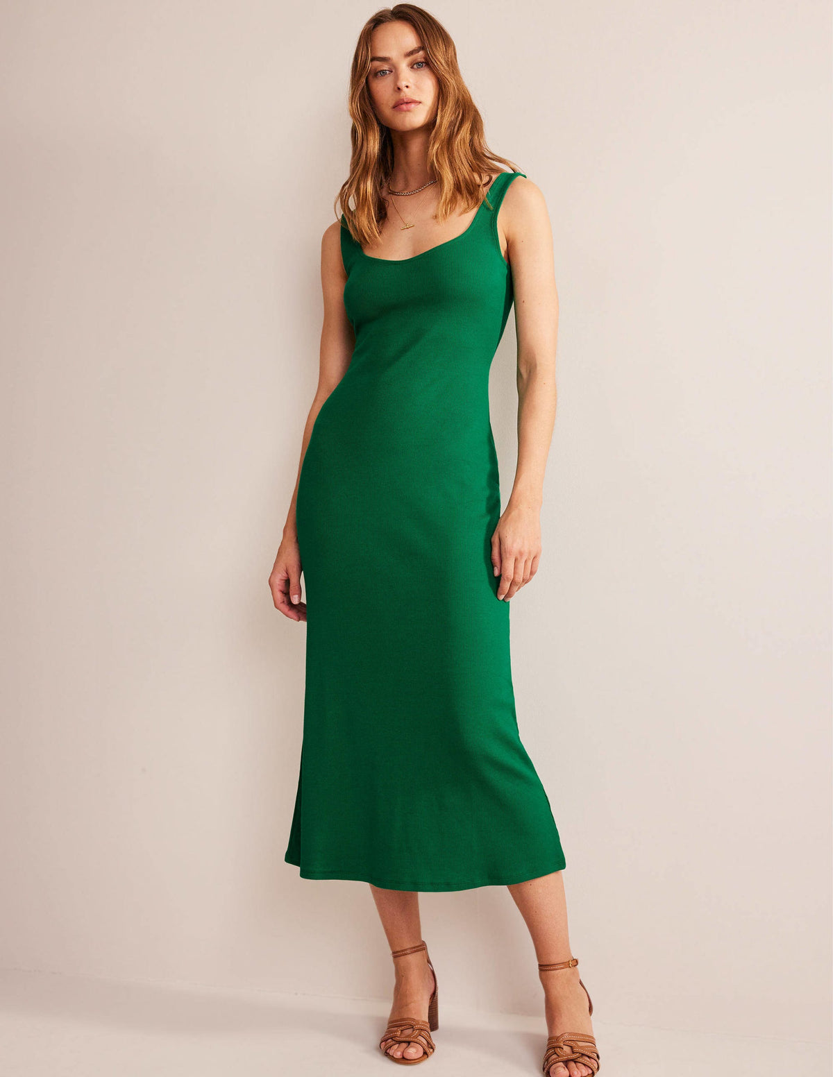 Geripptes Träger-Maxikleid aus Jersey-Helles Smaragdgrün-1