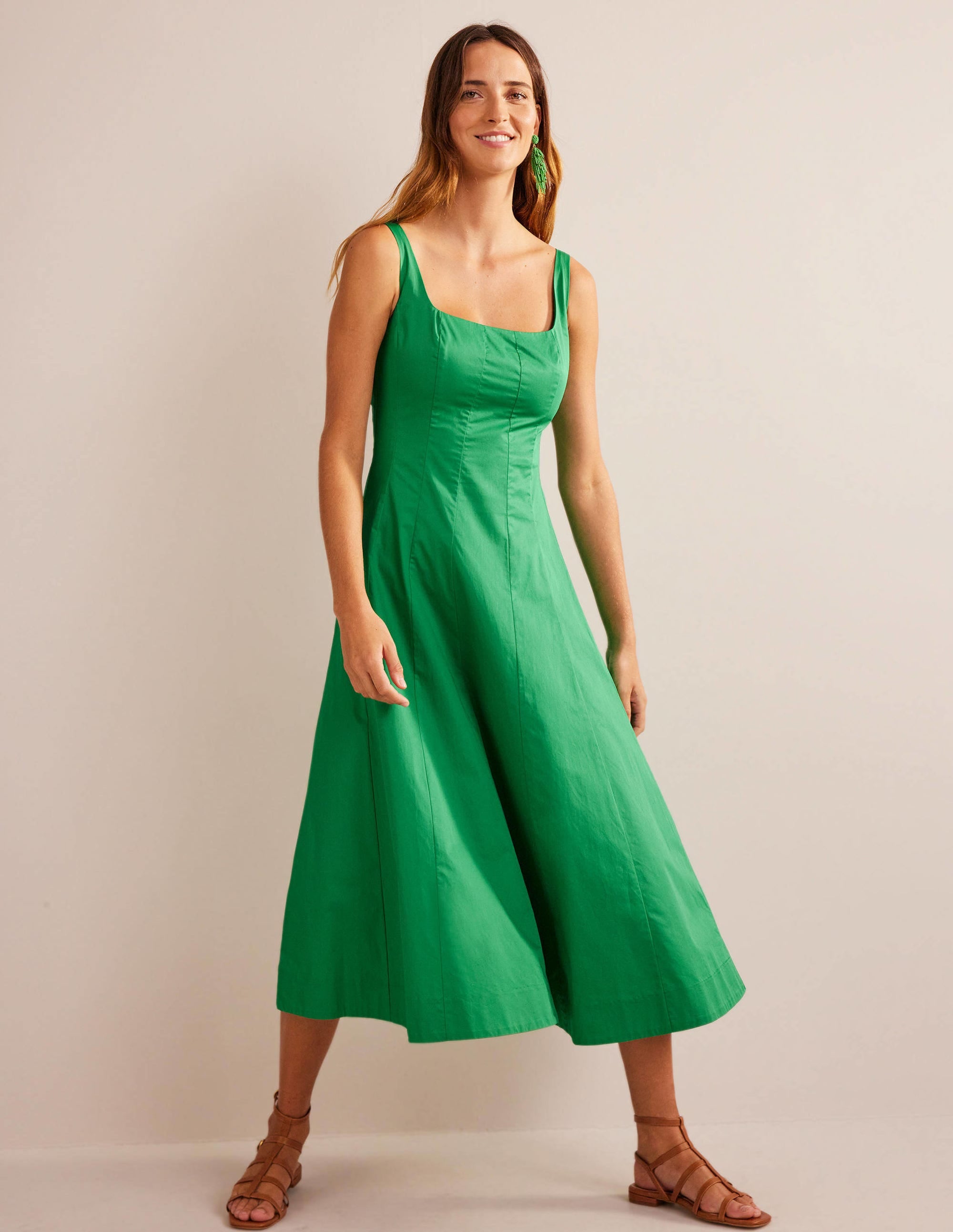 Robe midi sans manches à empiècements-Émeraude profond - Image 3