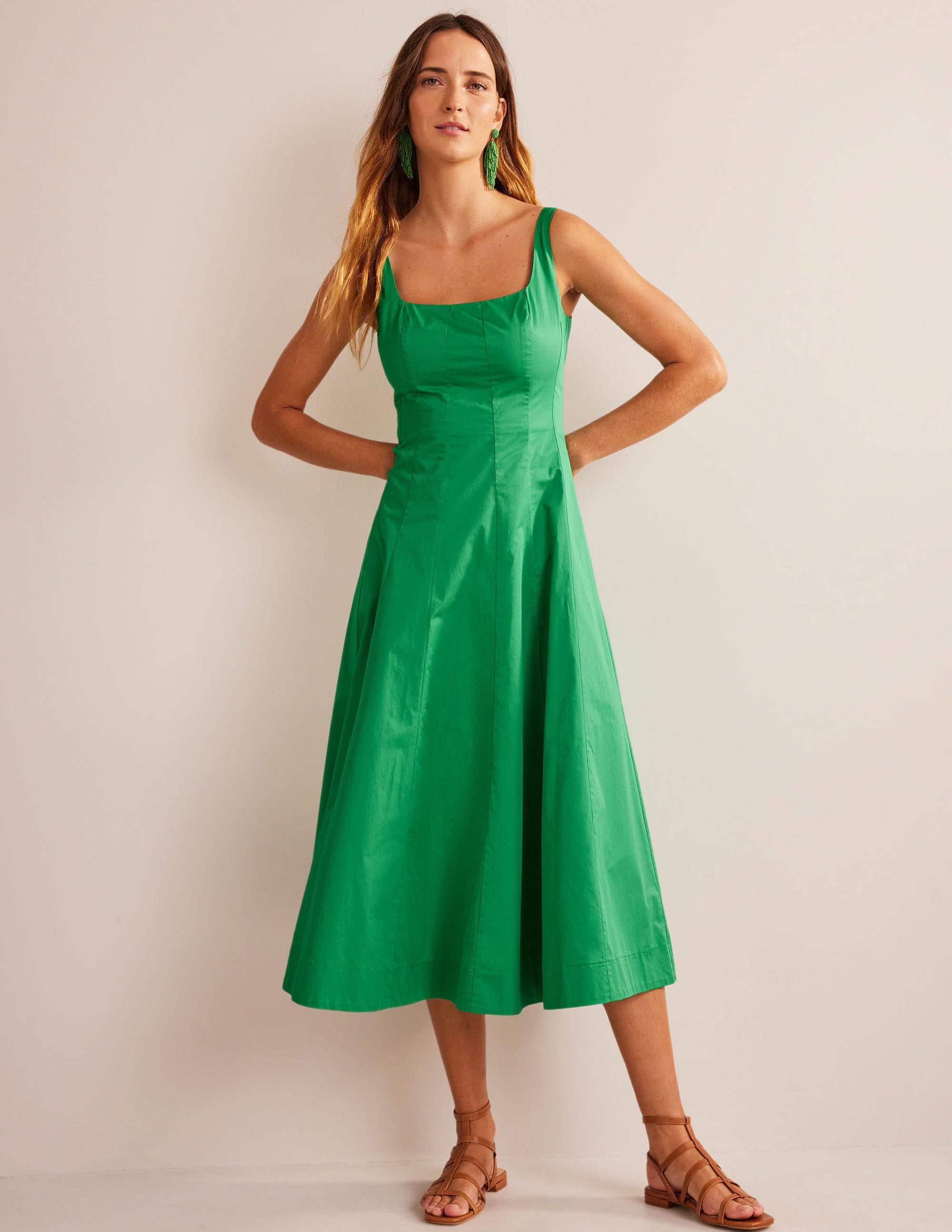 Robe midi sans manches à empiècements-Émeraude profond - Image 7