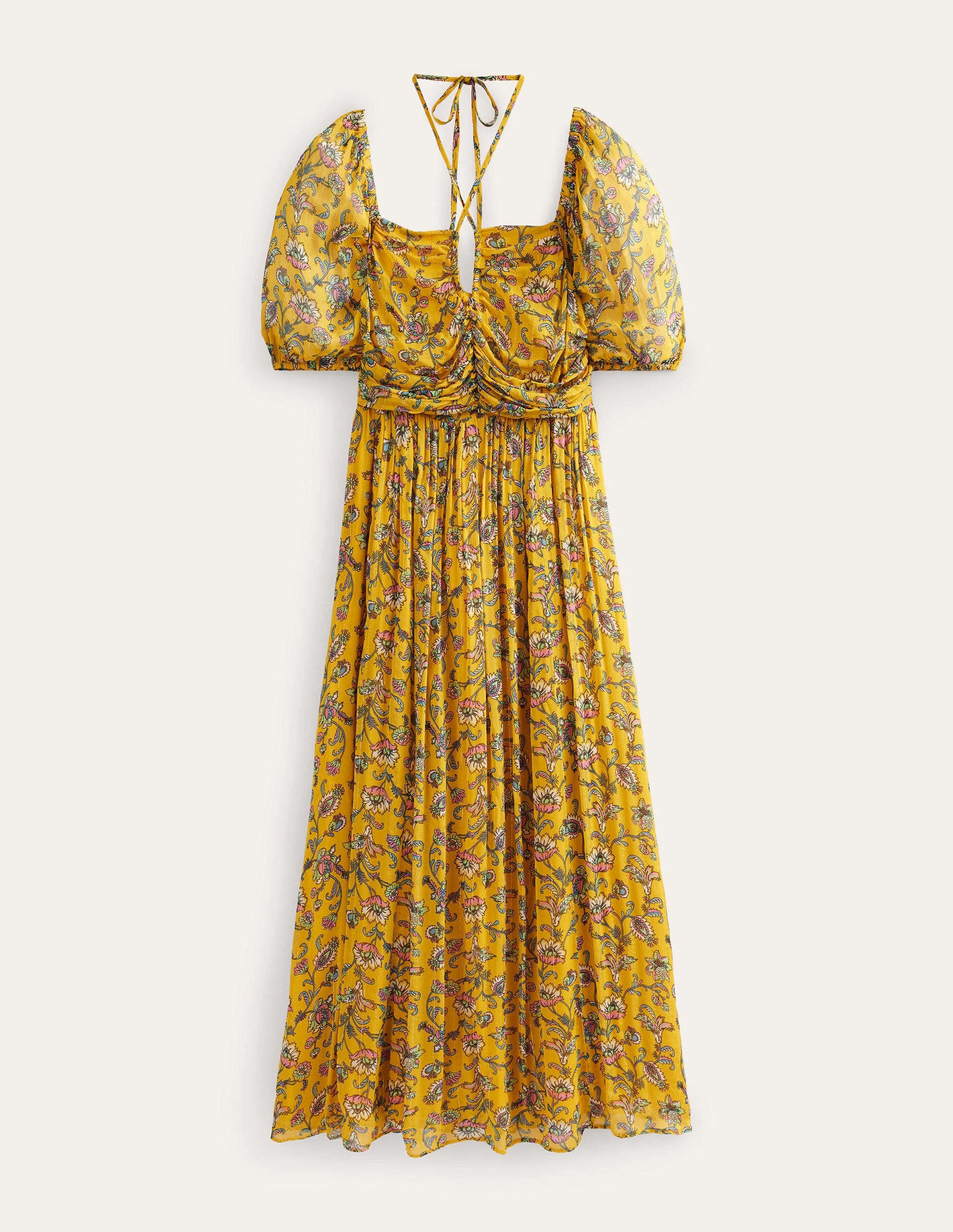 Halterneck Detail Maxi Dress-Mustard Seed, Meadow Fall - Image 6