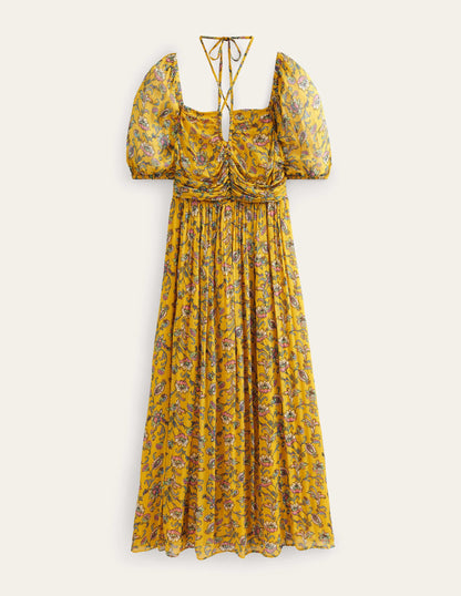 Neckholder-Maxikleid-Senfgelb, Blumenwiese-6