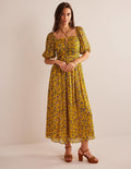 Halterneck Detail Maxi Dress-Mustard Seed, Meadow Fall
