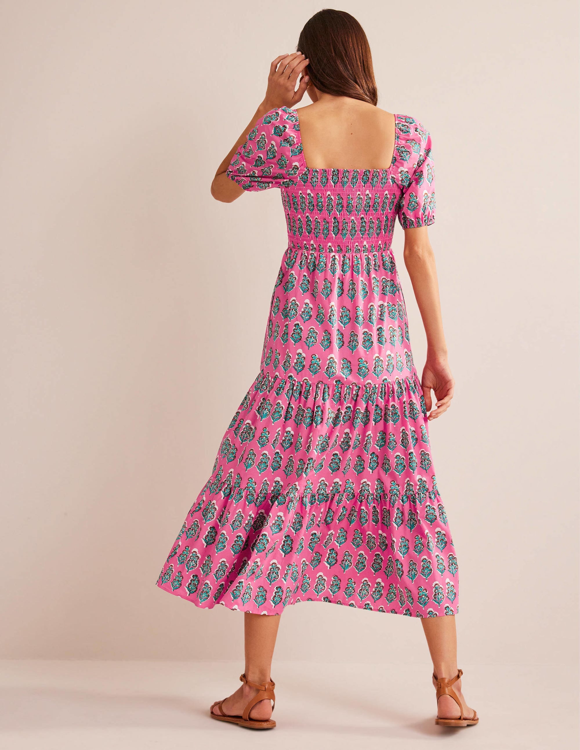 Maxikleid mit gesmoktem Oberteil-Festivalrosa, Kunstvolle Blumen - Image 4