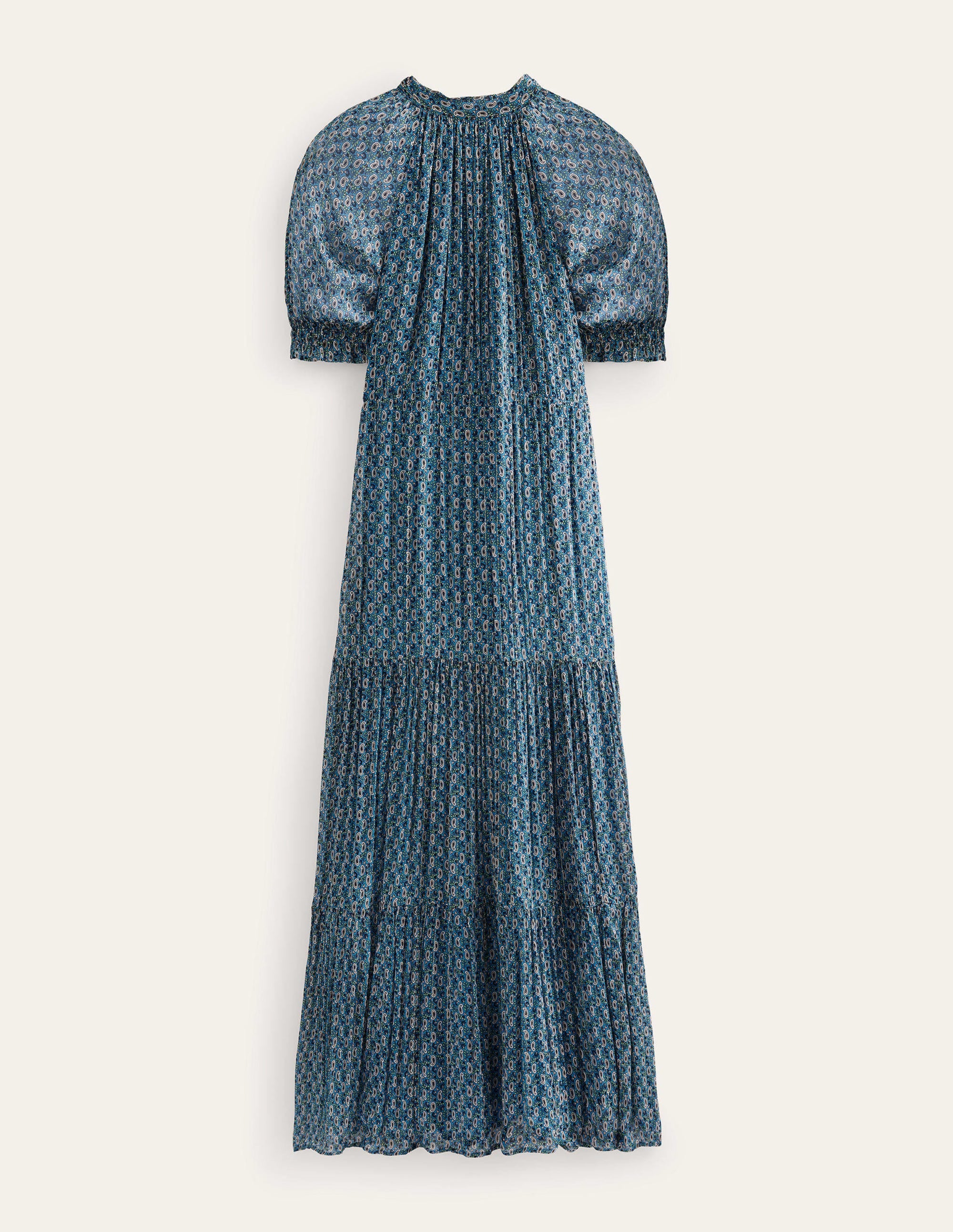 Gestuftes Maxikleid mit Bindeband am Nacken-Blau, Paisleymuster/Blumenzweige - Image 6