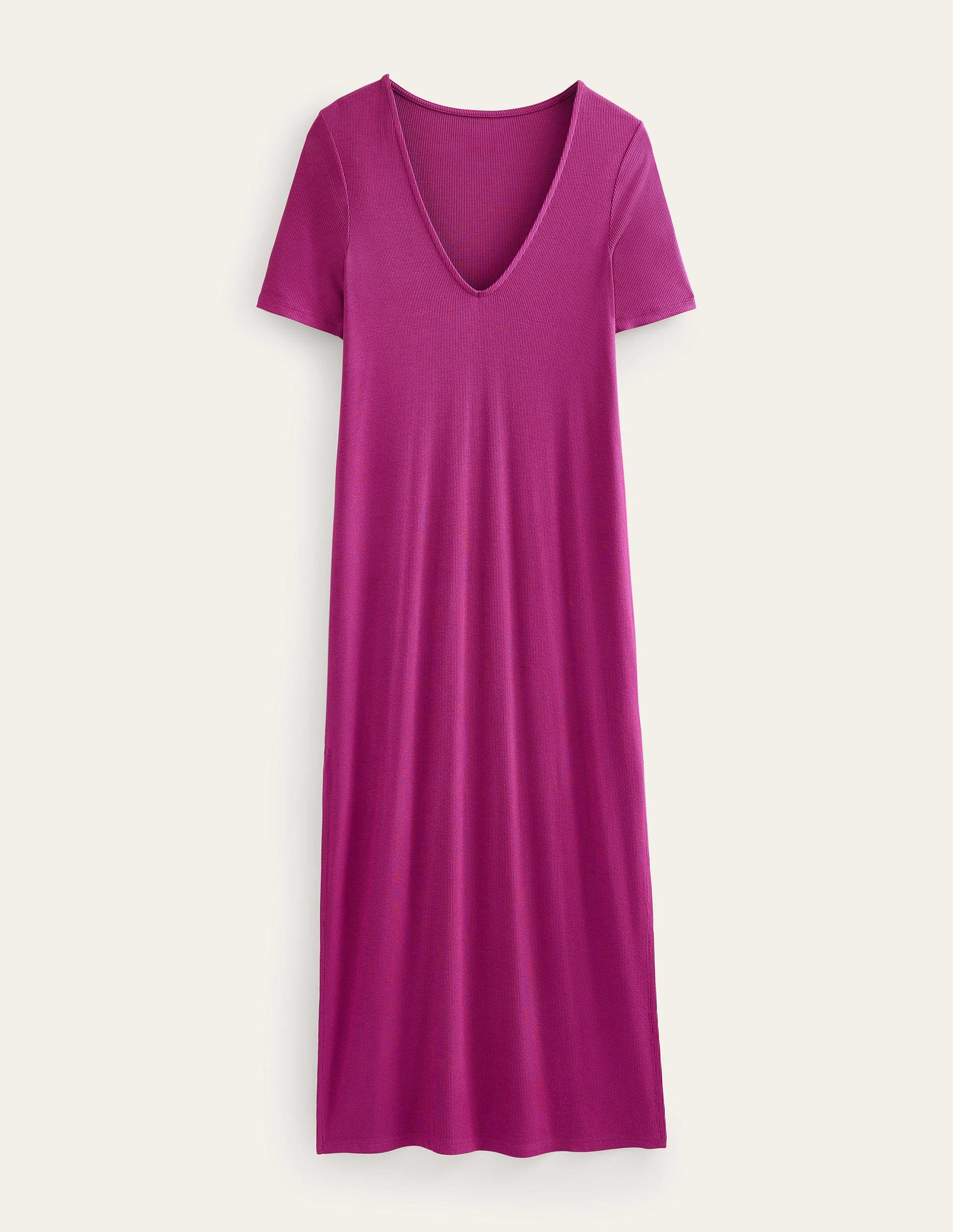 Geripptes Midi-T-Shirt-Kleid aus Jersey-Strahlendes Beerenrot-5