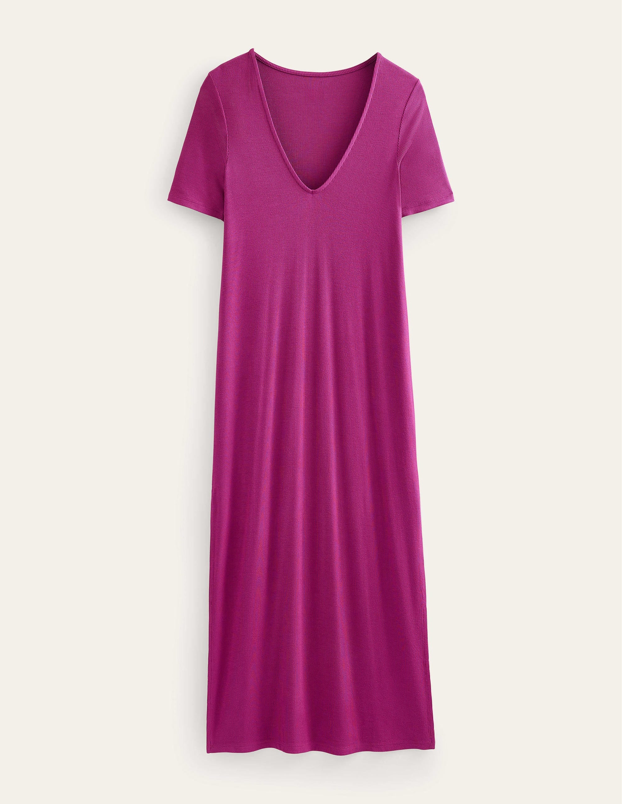 Geripptes Midi-T-Shirt-Kleid aus Jersey-Strahlendes Beerenrot - Image 5