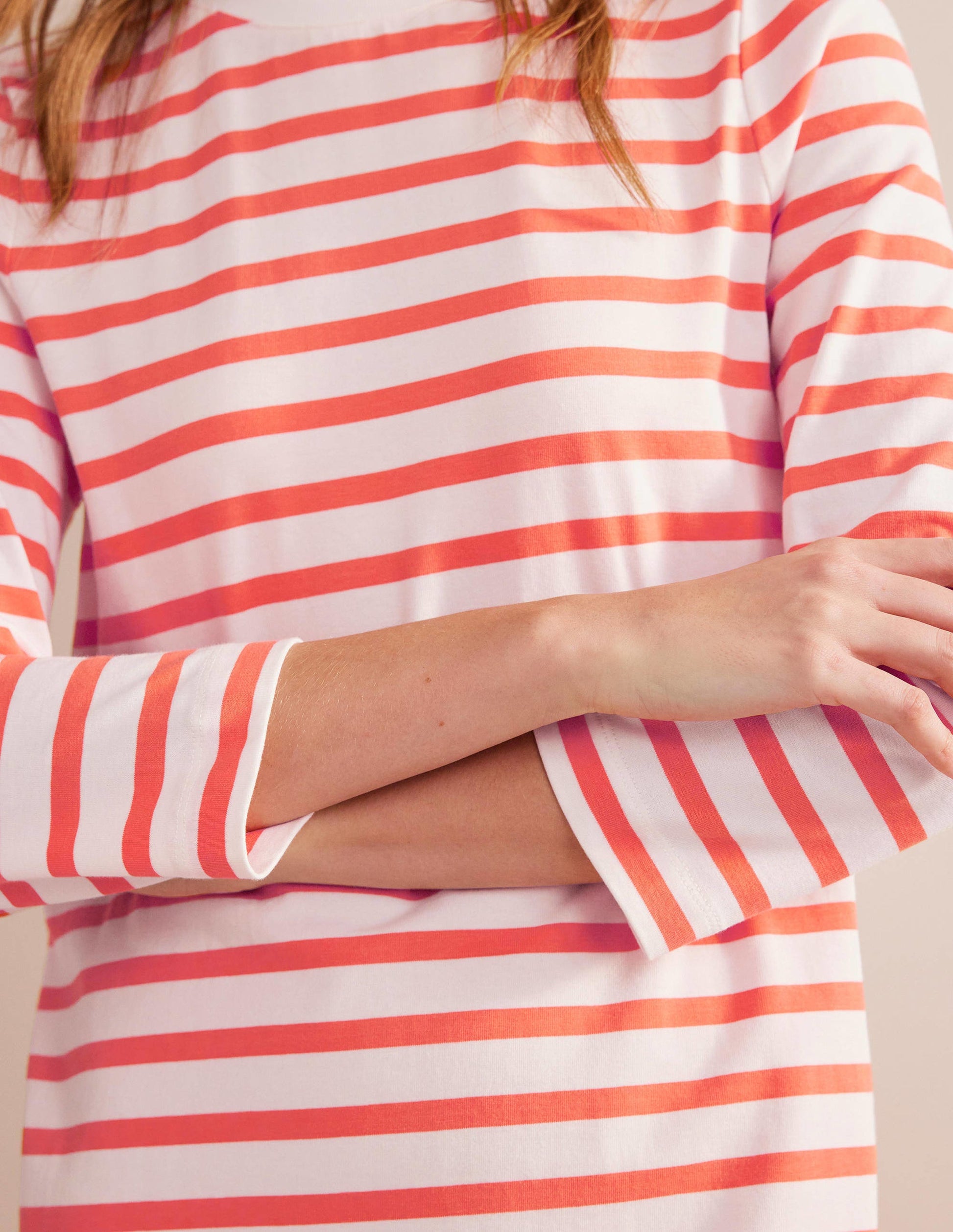 Mini-T-Shirt-Kleid aus Jersey-Naturweiß/Khaki, Gestreift-2