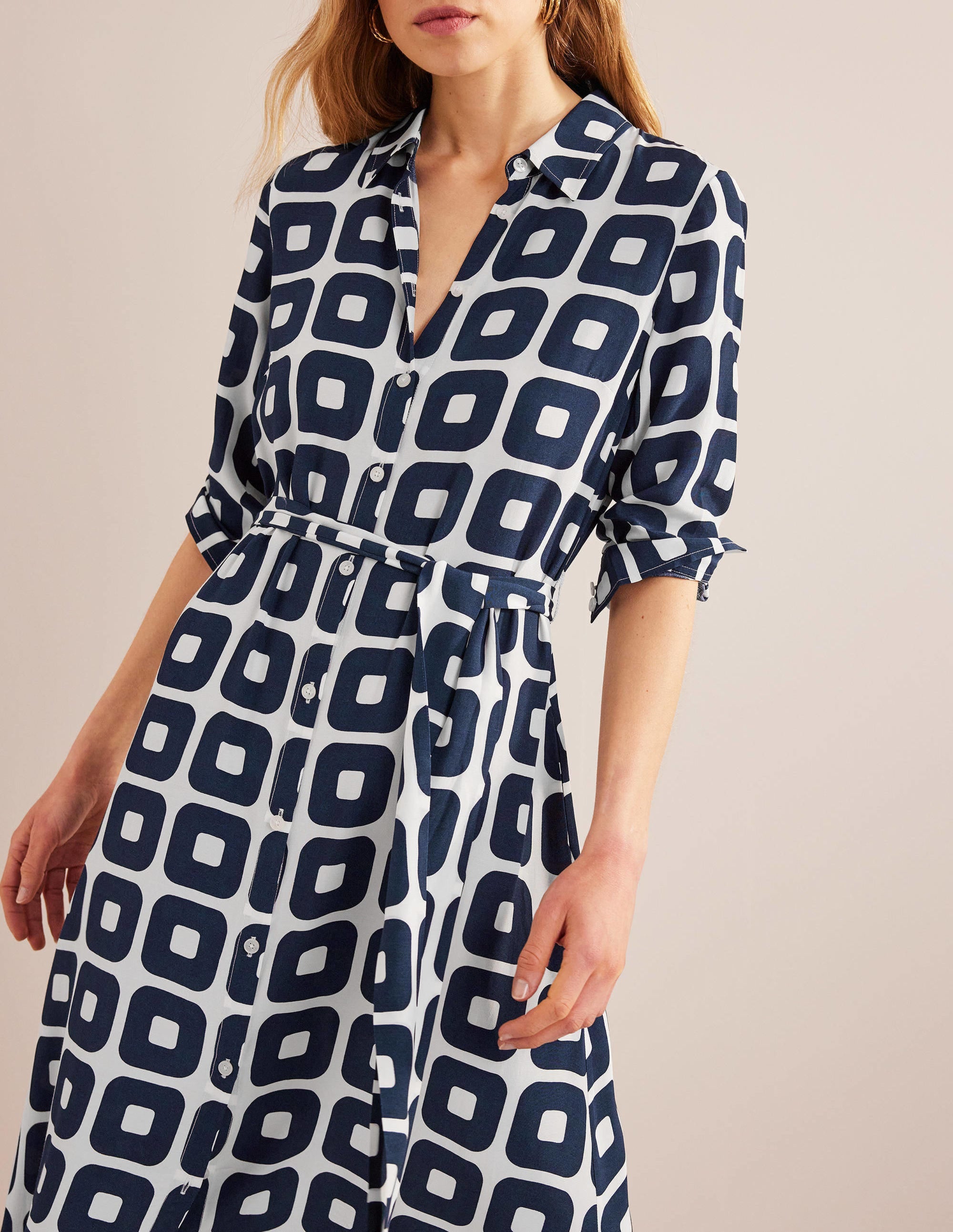 Robe-chemise midi imprimée-Bleu marine foncé, petit motif Cube - Image 2