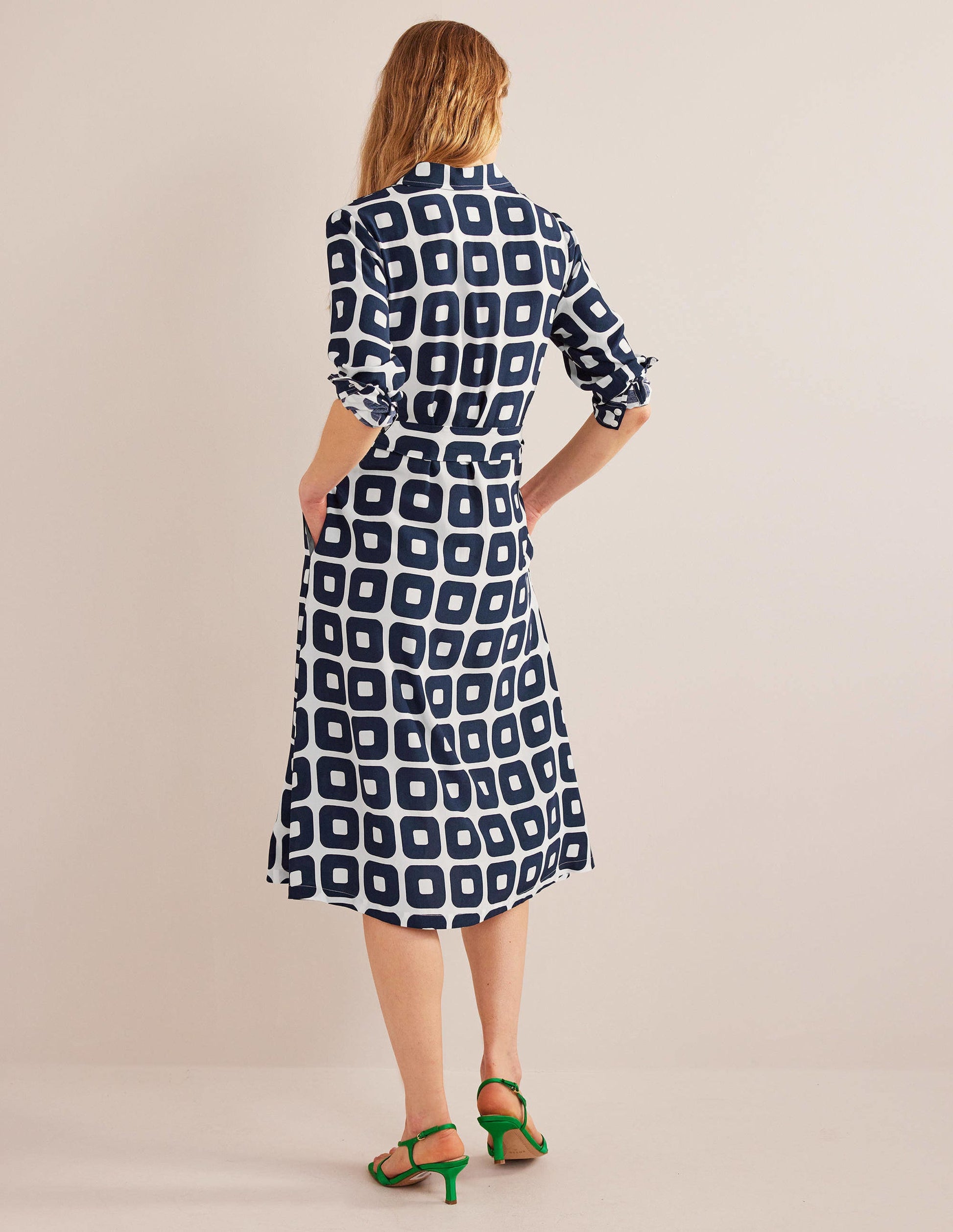 Robe-chemise midi imprimée-Bleu marine foncé, petit motif Cube-3