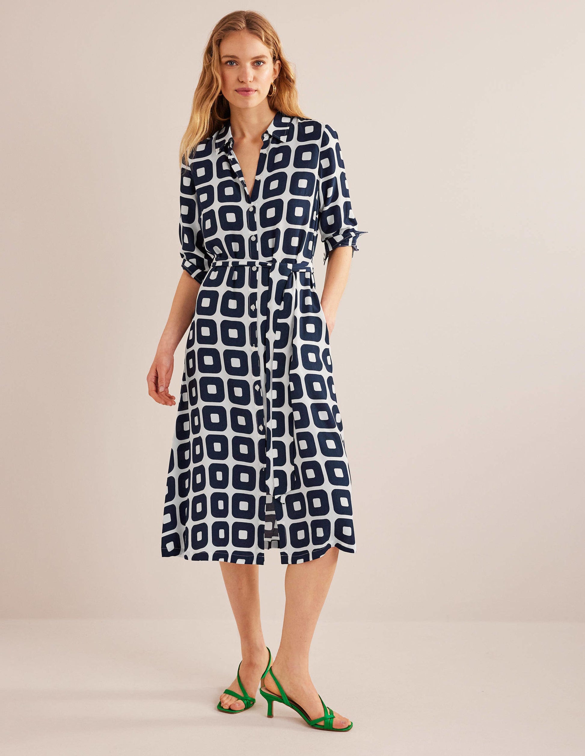 Robe-chemise midi imprimée-Bleu marine foncé, petit motif Cube-4