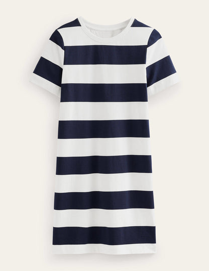 T-Shirt-Minikleid mit Rundhalsausschnitt-Naturweiß/Marineblau, Gestreift-6