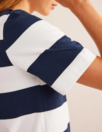 T-Shirt-Minikleid mit Rundhalsausschnitt-Naturweiß/Marineblau, Gestreift-2