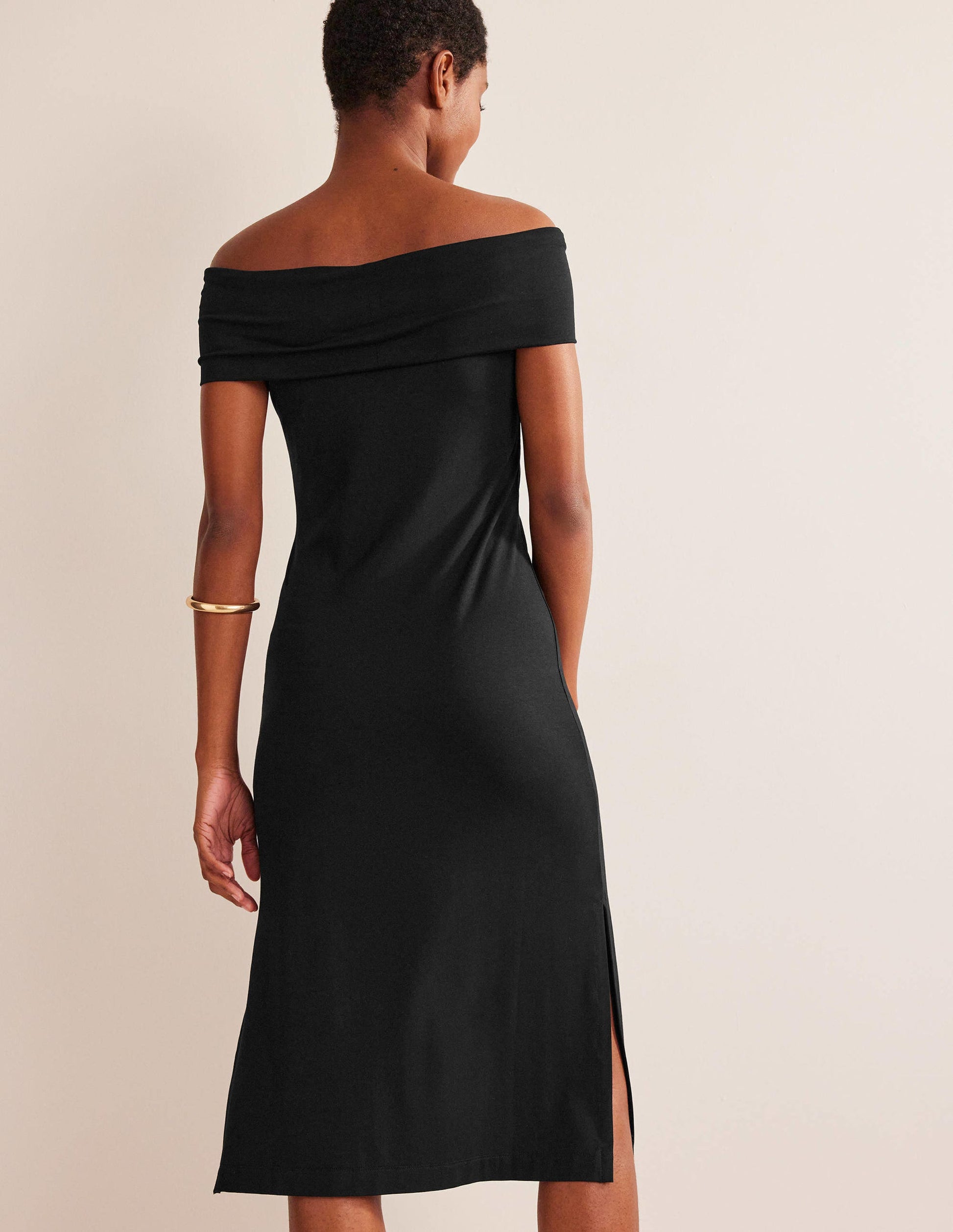 Schulterfreies Midikleid aus Jersey-Schwarz-3