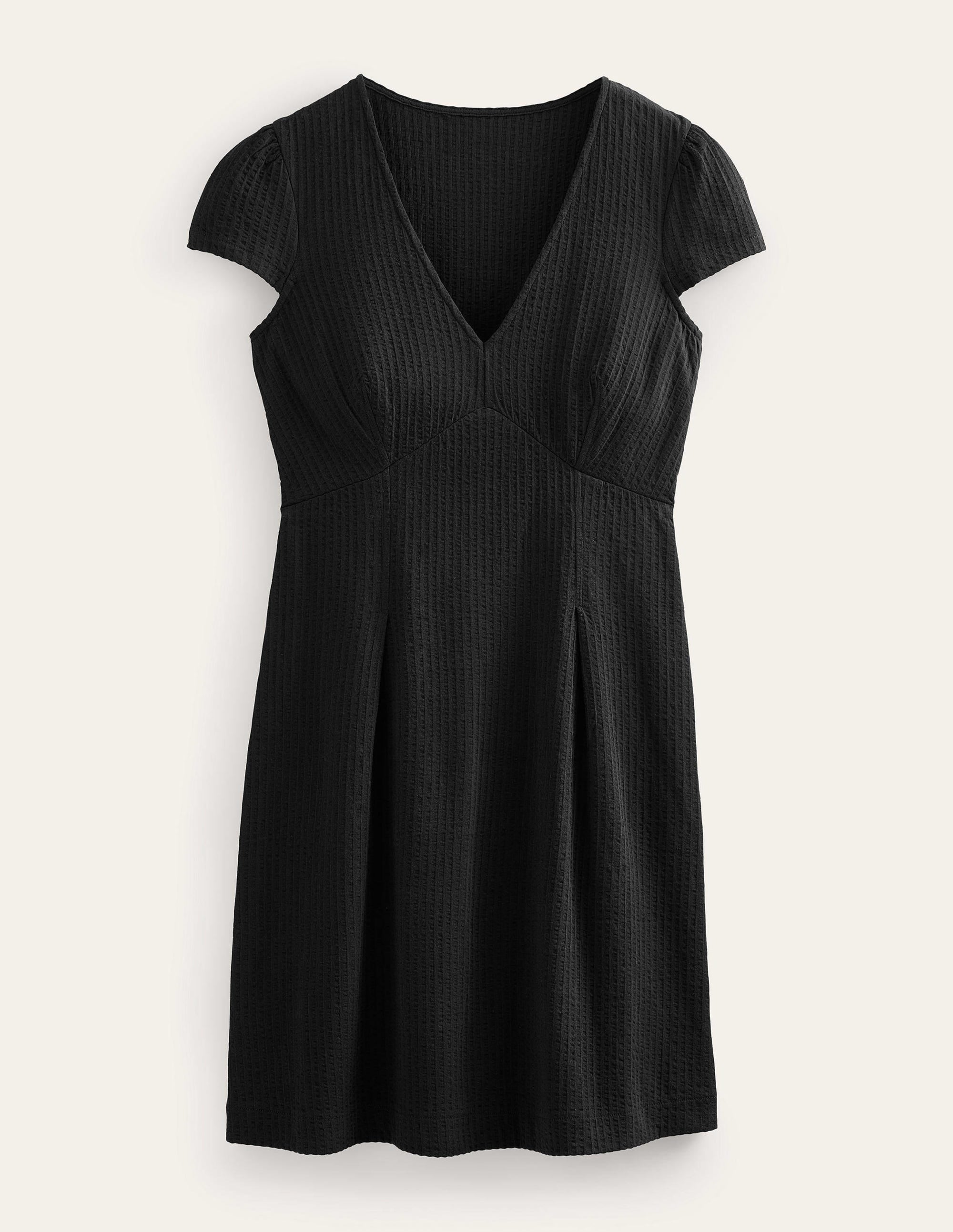 Robe style 40s en jersey seersucker-Noir - Image 4