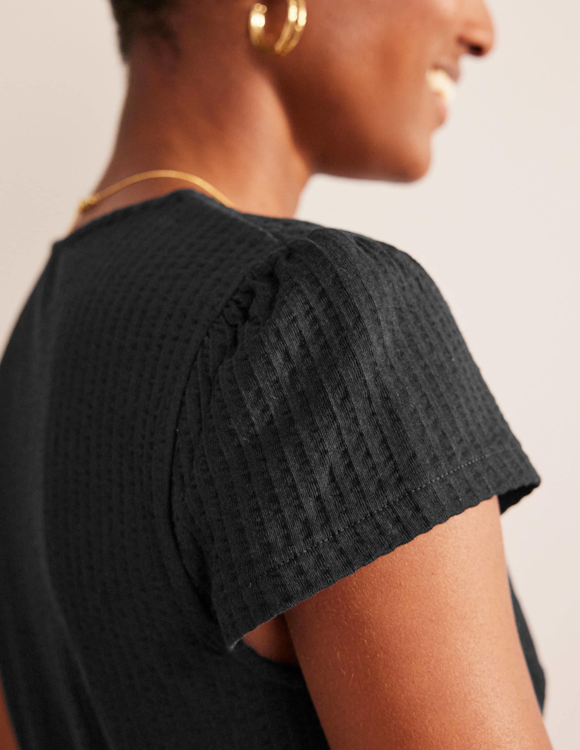 Robe style 40s en jersey seersucker-Noir - Image 2