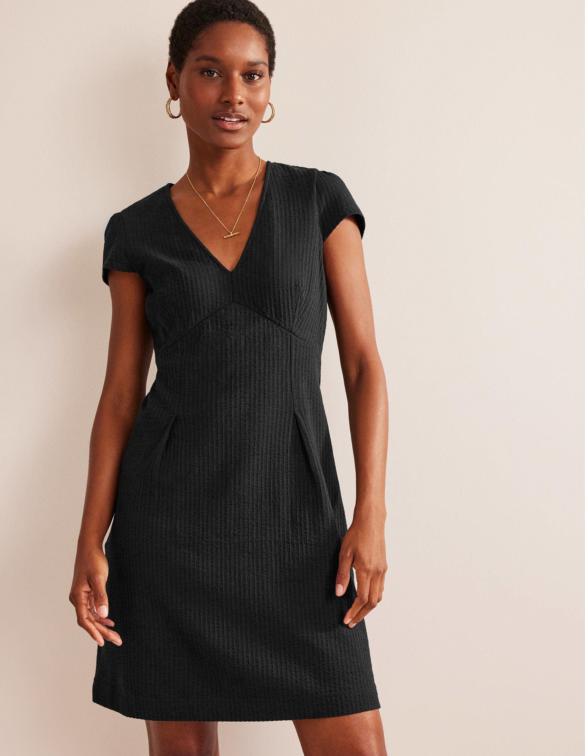Robe style 40s en jersey seersucker-Noir-3