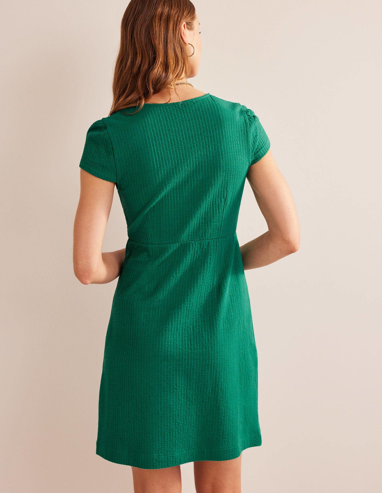 Seersucker Jersey Tea Dress-Bright Emerald