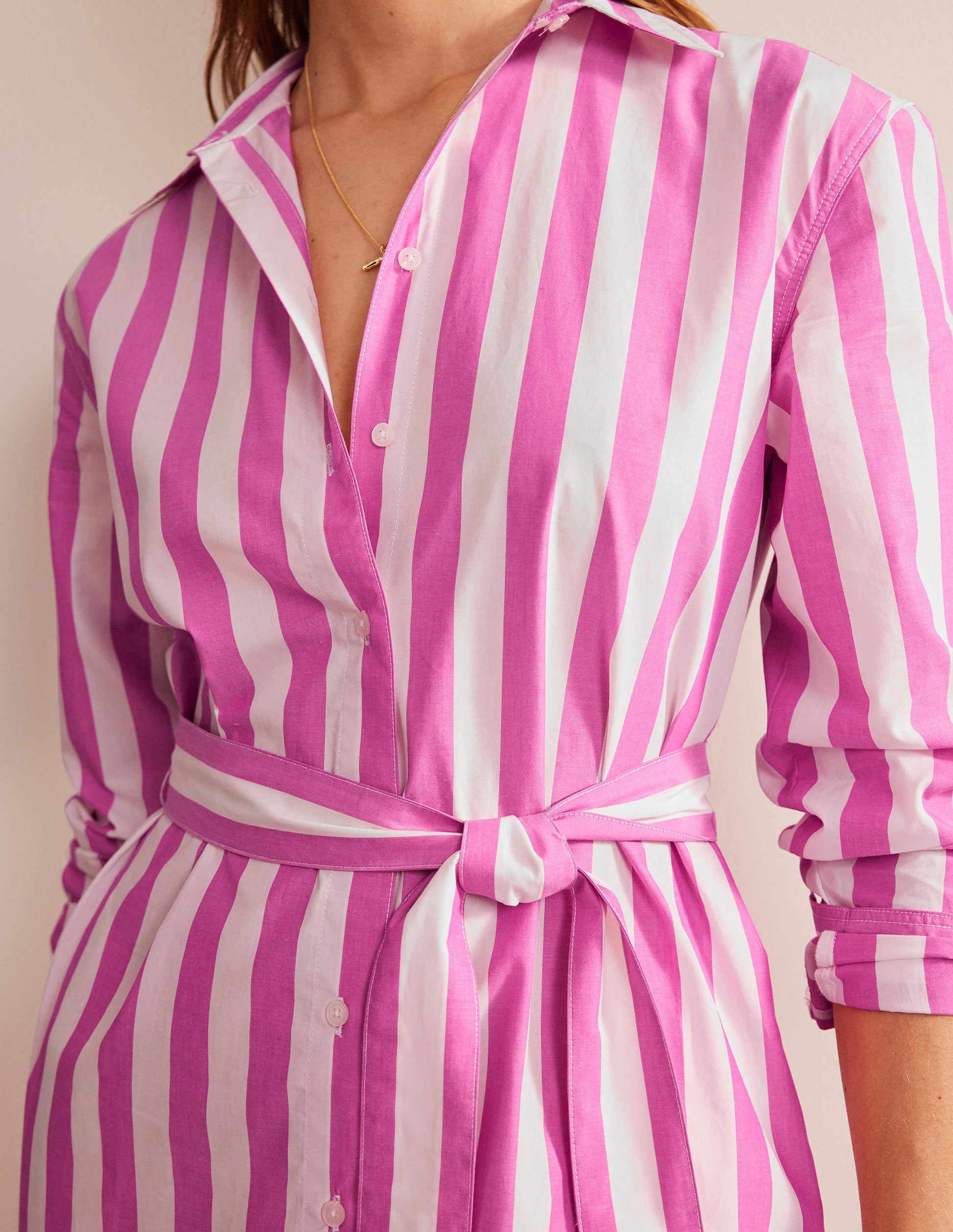 Robe-chemise en coton décontractée-Rose phlox et ivoire-2