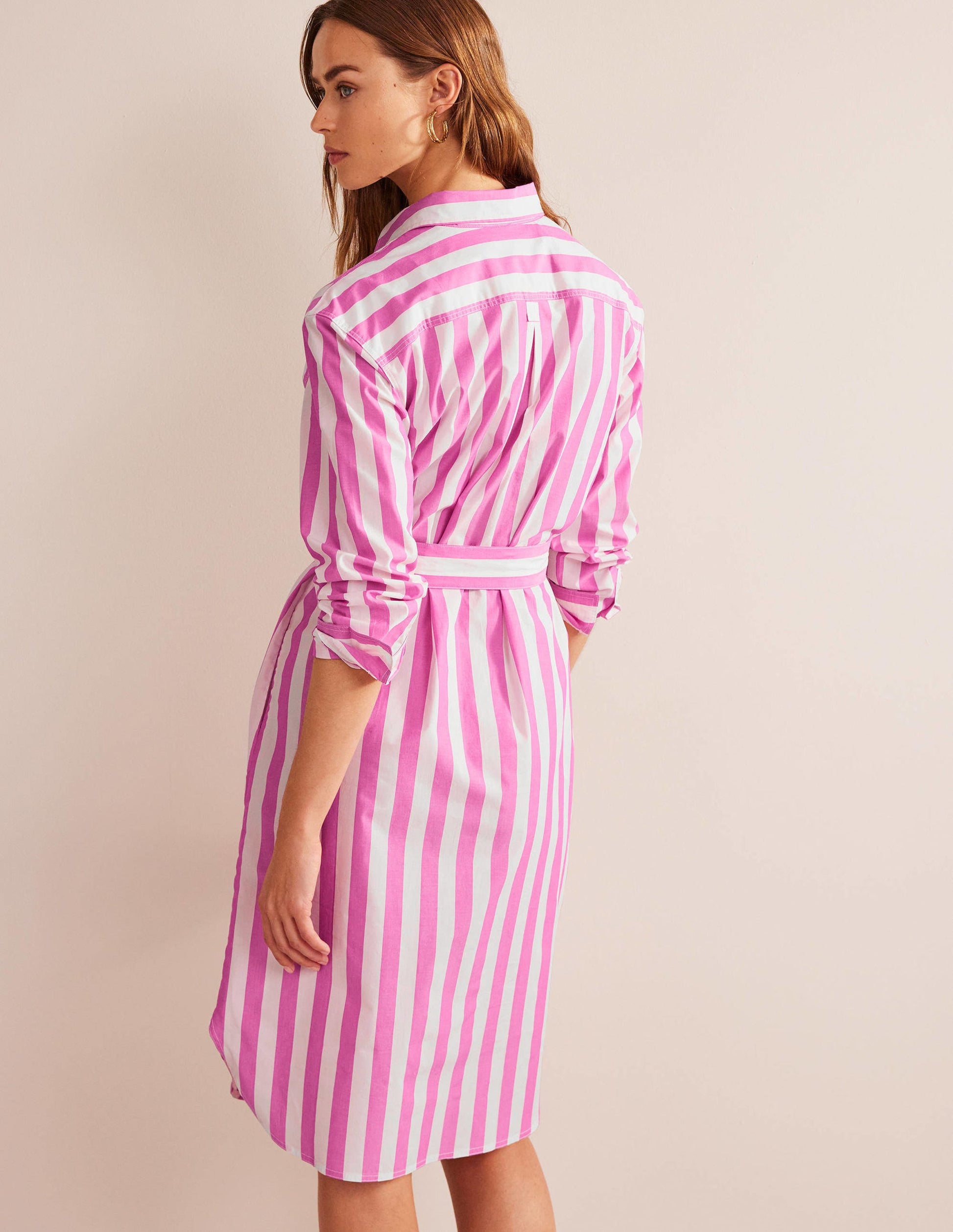 Robe-chemise en coton décontractée-Rose phlox et ivoire-3