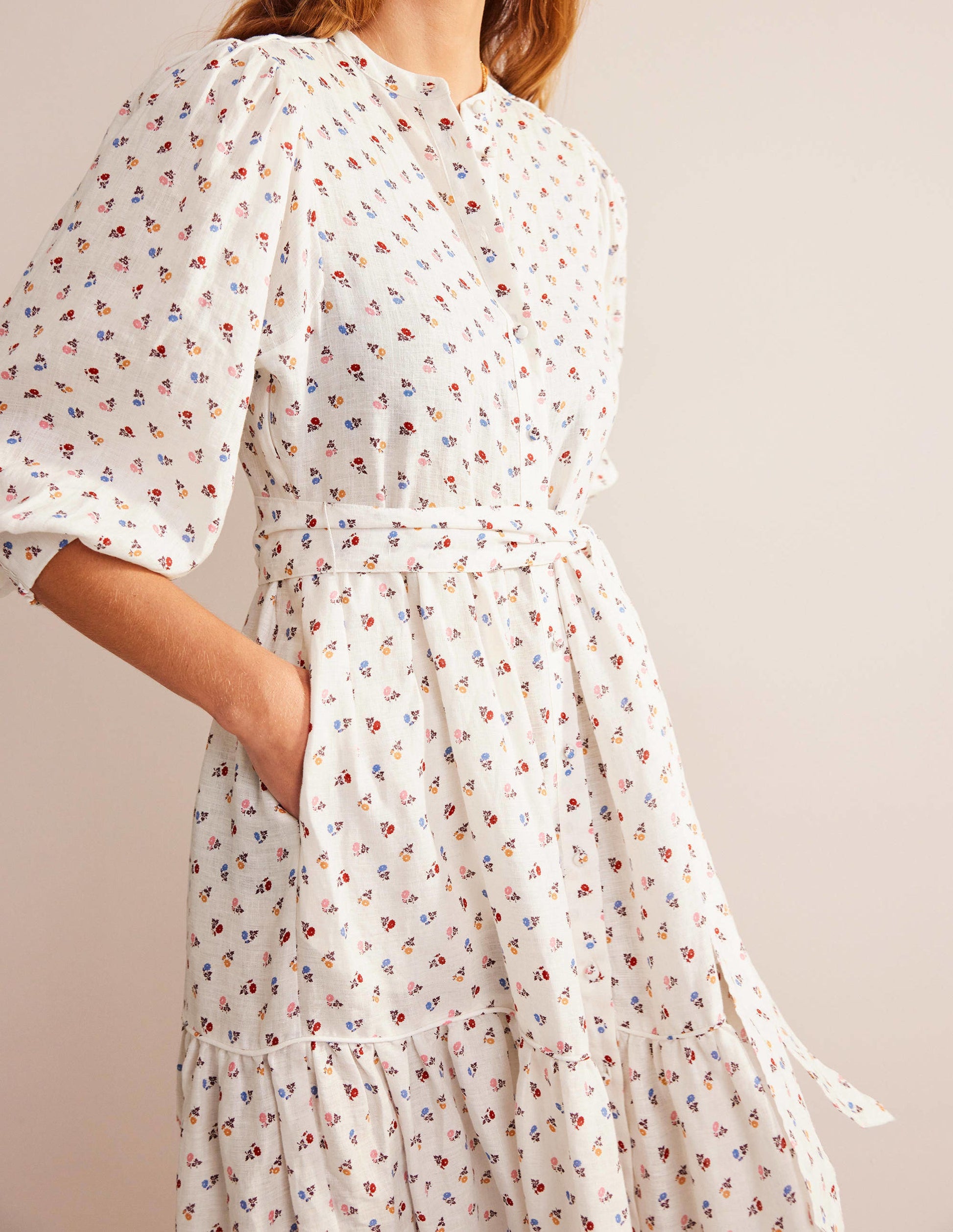 Remix-Maxikleid aus Leinen-Naturweiß, Gänseblümchen-2