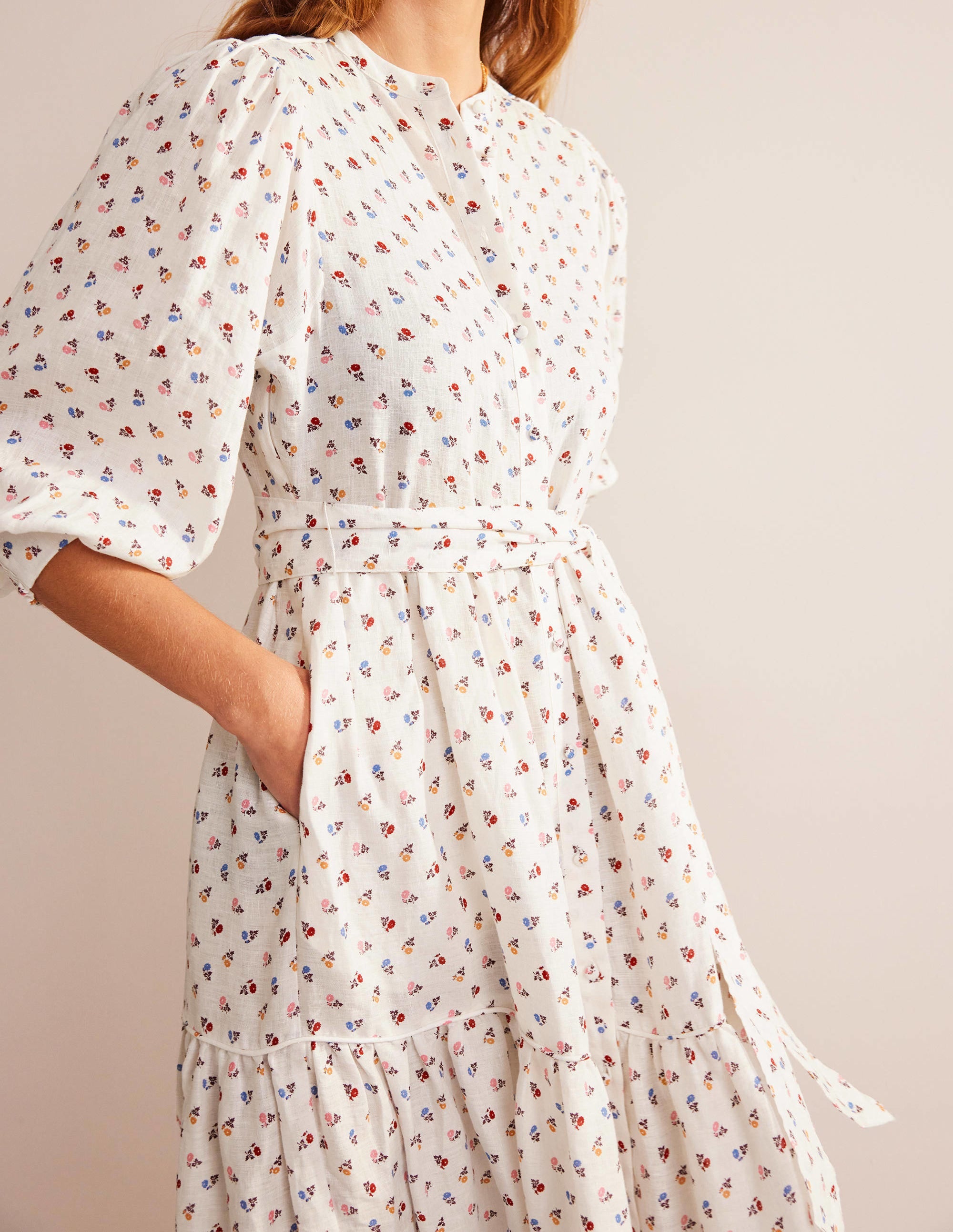 Robe longue recyclée en lin-Ivoire, motif Sweet Daisy - Image 2
