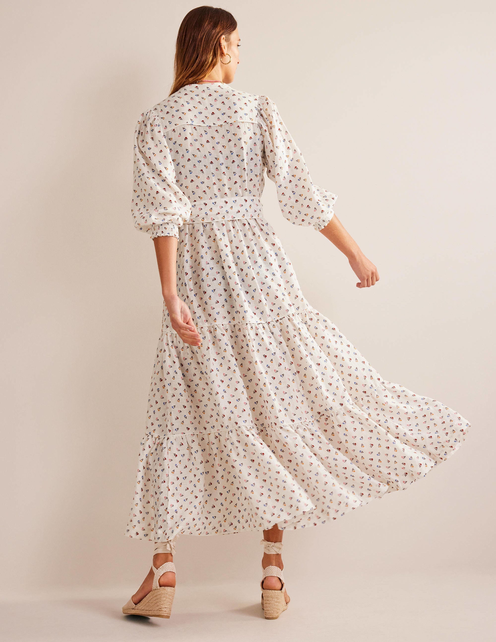 Robe longue recyclée en lin-Ivoire, motif Sweet Daisy - Image 3