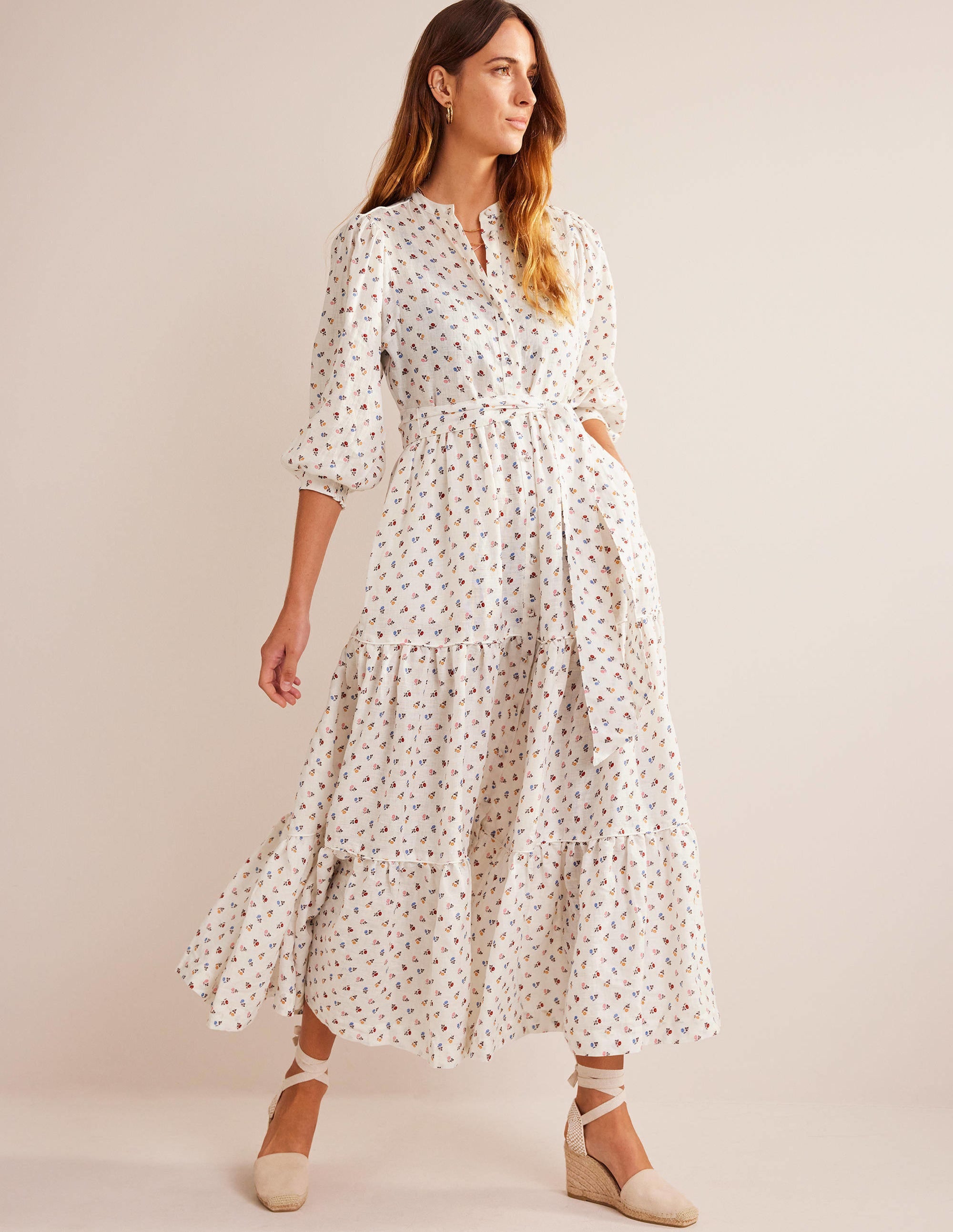 Robe longue recyclée en lin-Ivoire, motif Sweet Daisy - Image 4