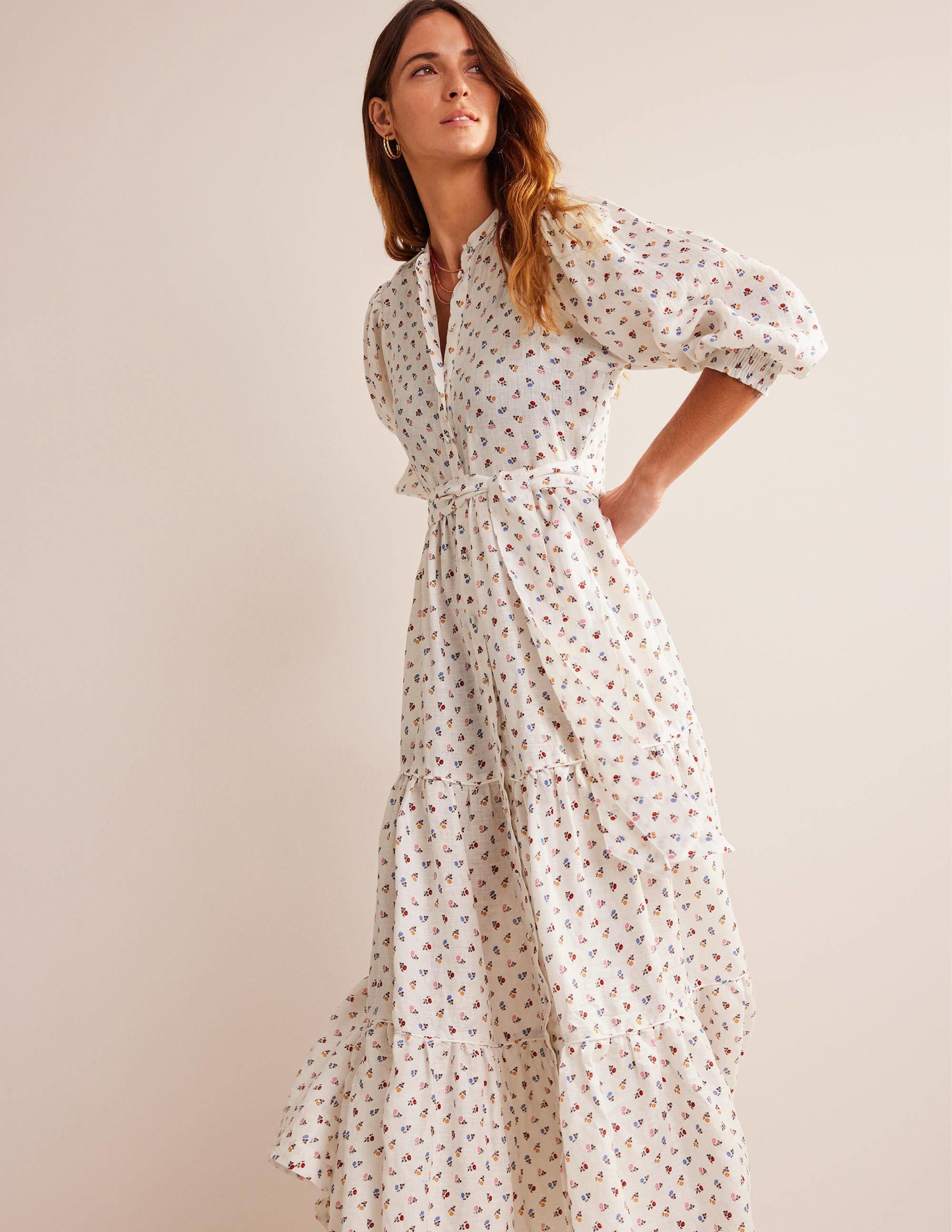 Robe longue recyclée en lin-Ivoire, motif Sweet Daisy - Image 5