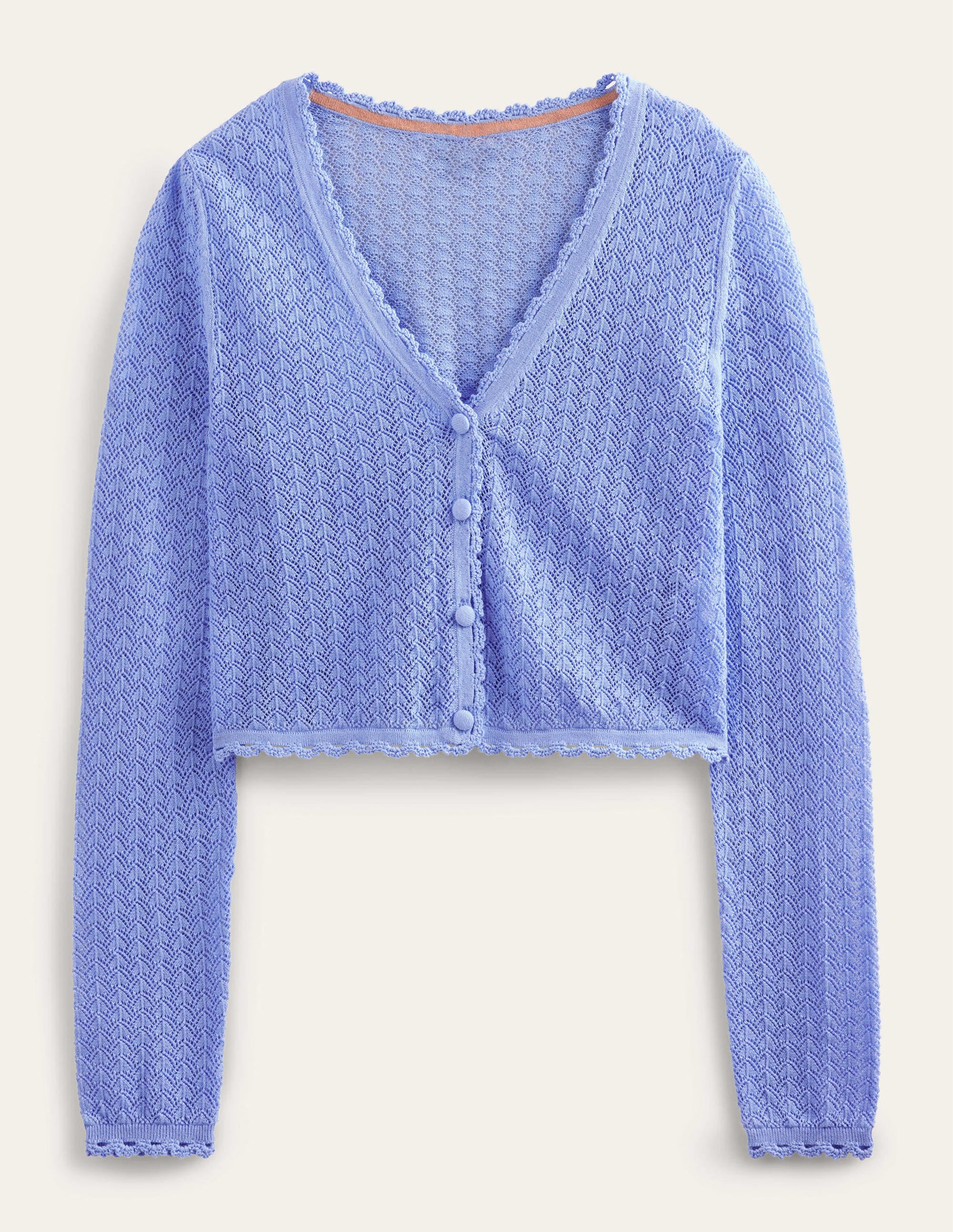 Pointelle Cropped Cardigan-Hazy Blue - Image 5