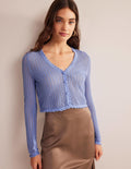 Pointelle Cropped Cardigan-Hazy Blue