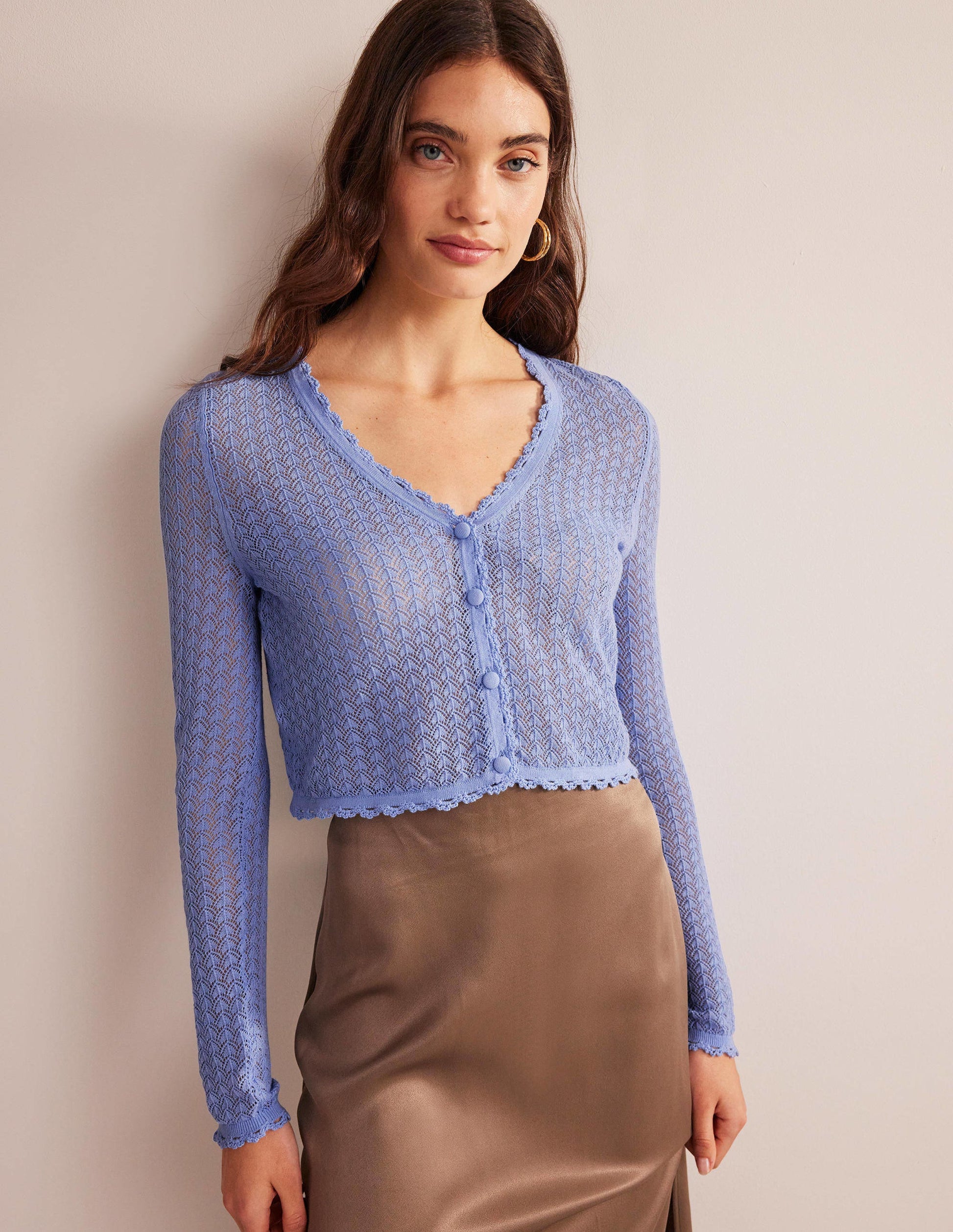 Pointelle Cropped Cardigan-Hazy Blue-1