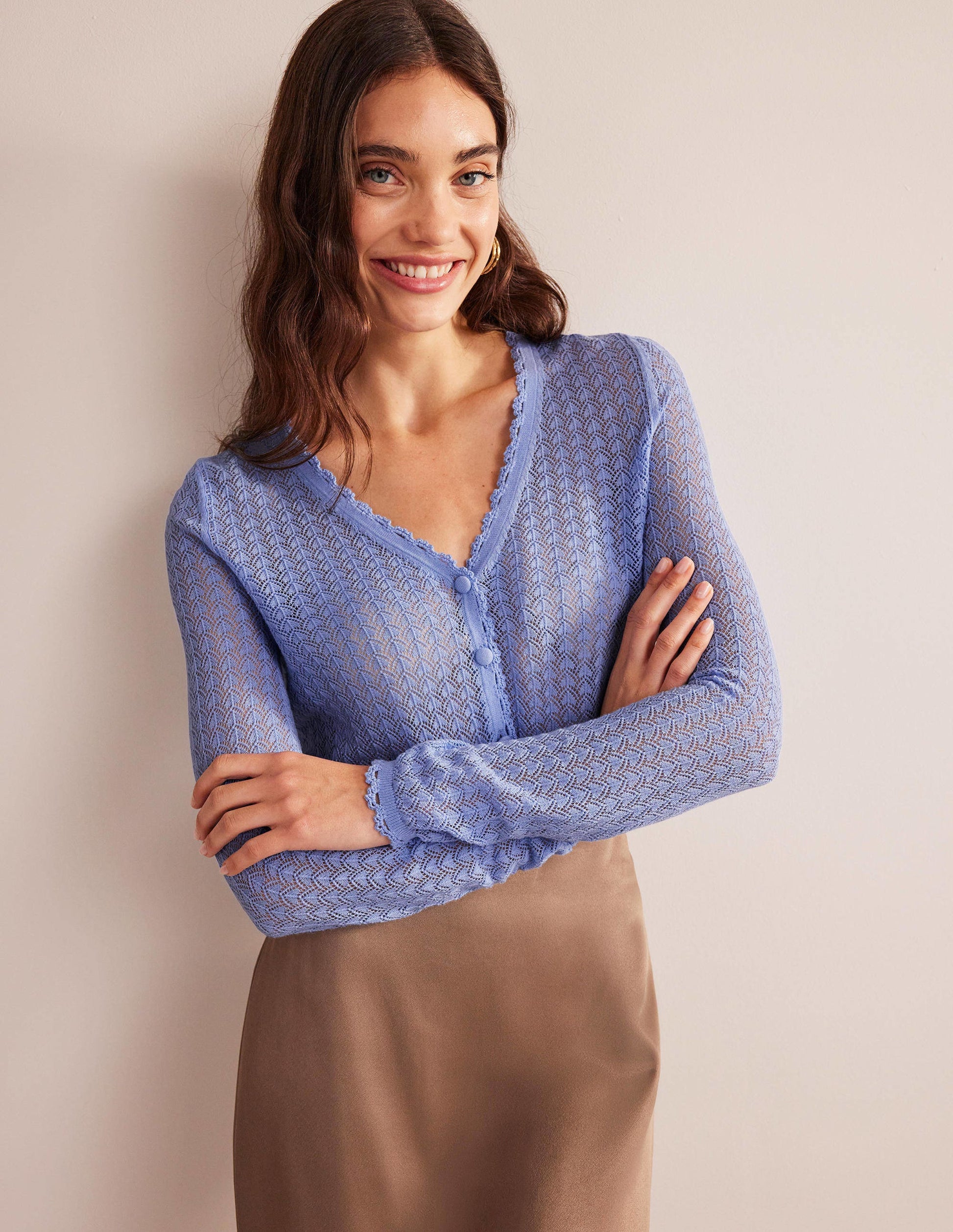 Pointelle Cropped Cardigan-Hazy Blue-4