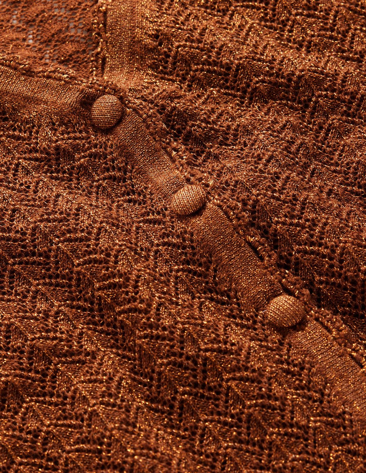 Kurzer Pointelle-Cardigan mit Goldgarn-Cognac-Bronze, Goldglitzer-7