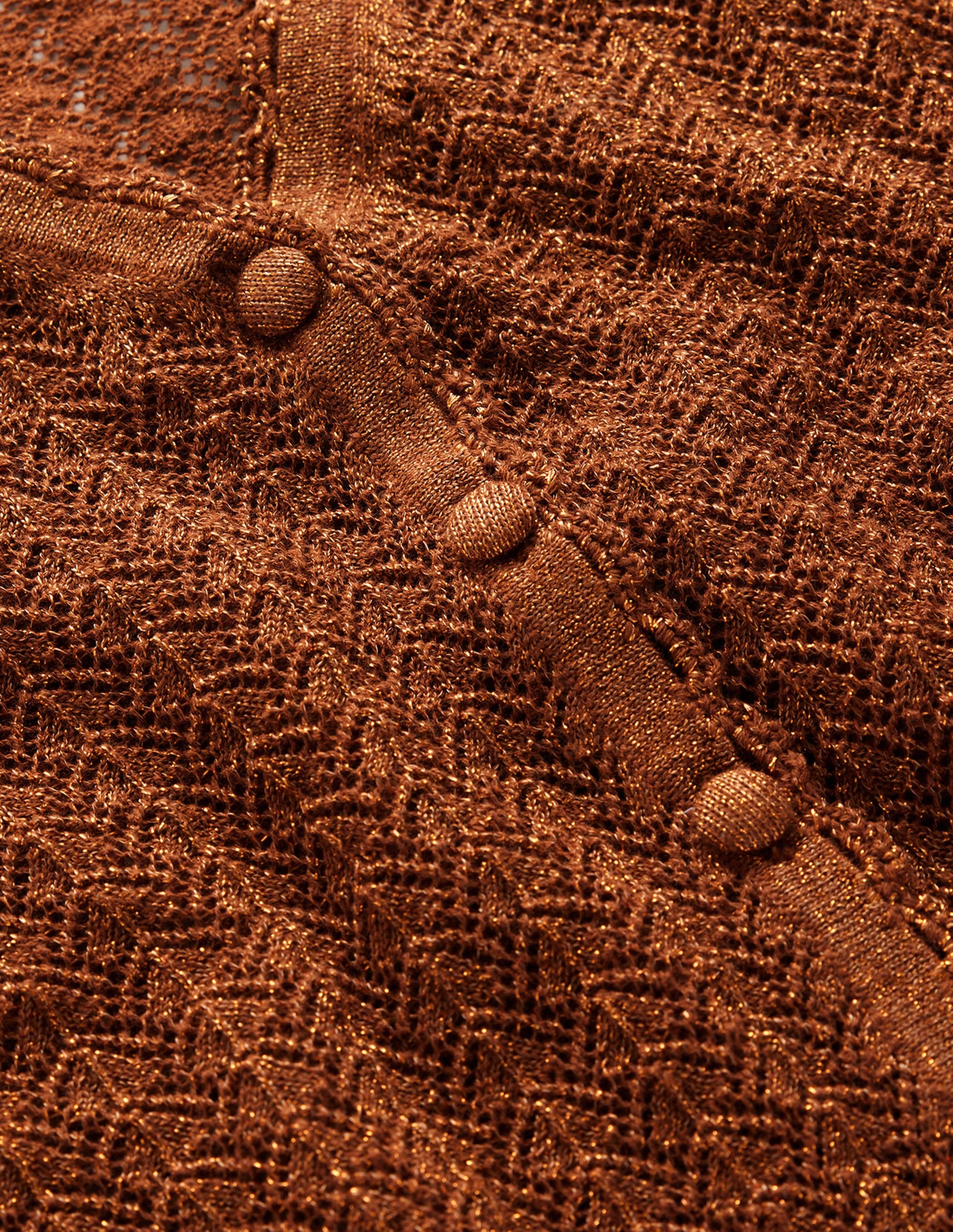 Kurzer Pointelle-Cardigan mit Goldgarn-Cognac-Bronze, Goldglitzer - Image 7