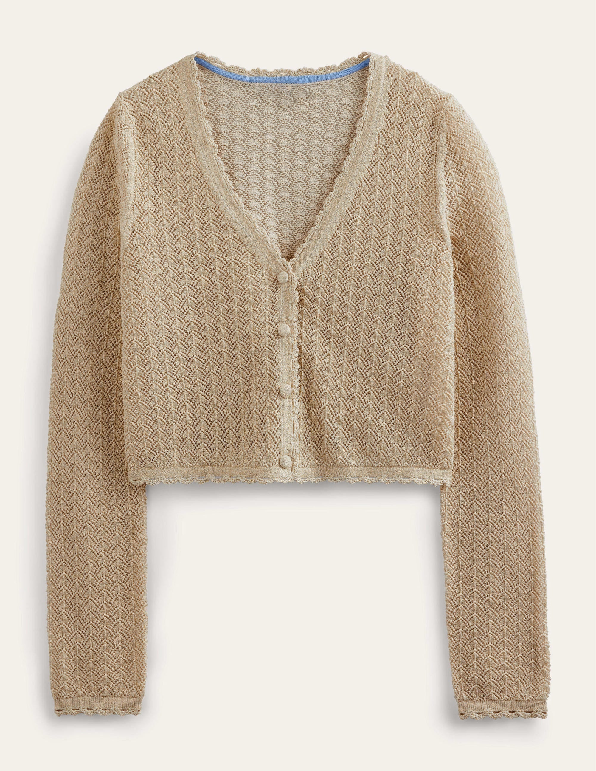 Kurzer Pointelle-Cardigan mit Goldgarn-Gold, Glitzer - Image 5