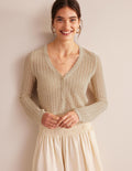Kurzer Pointelle-Cardigan mit Goldgarn-Gold, Glitzer