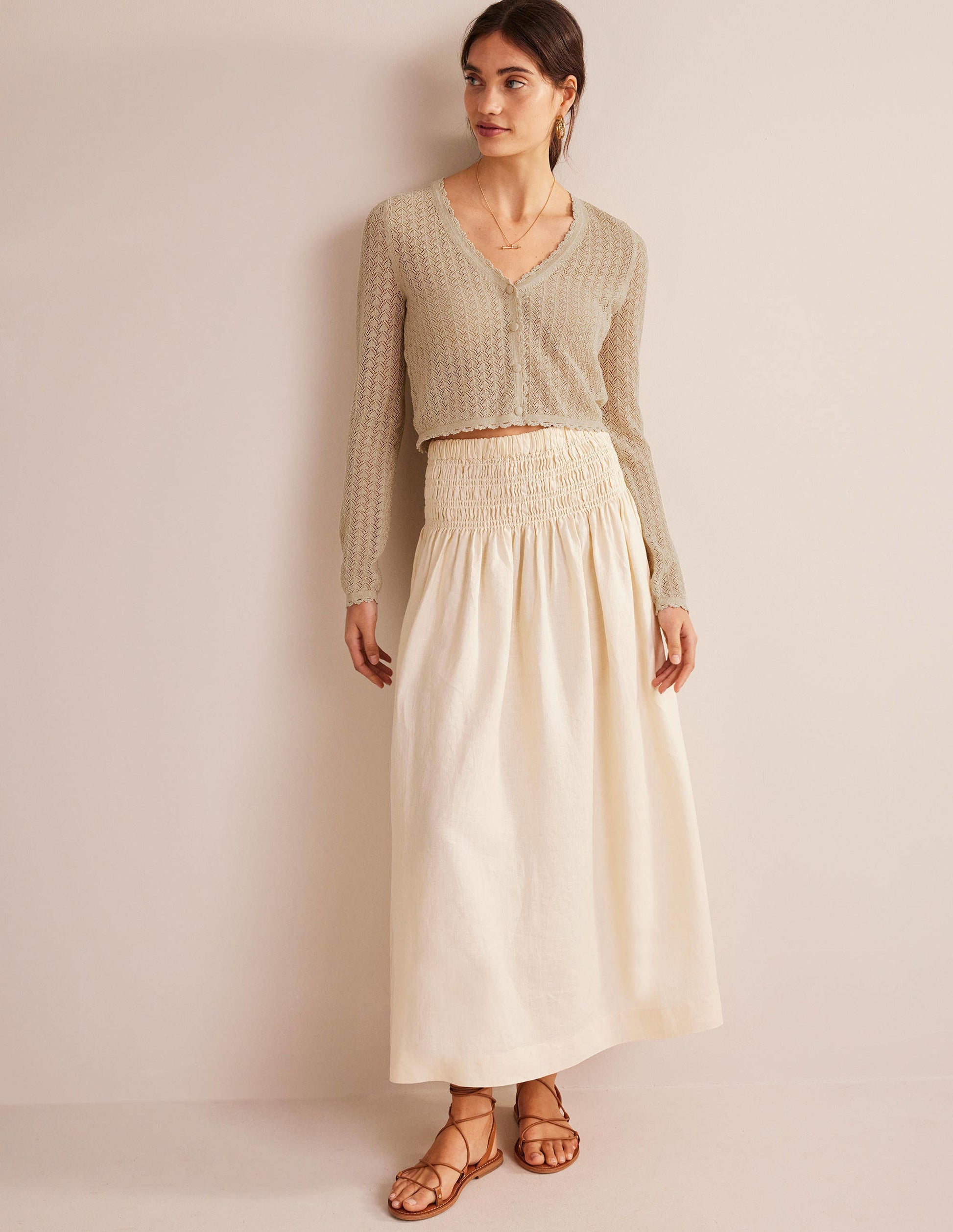 Kurzer Pointelle-Cardigan mit Goldgarn-Gold, Glitzer-4