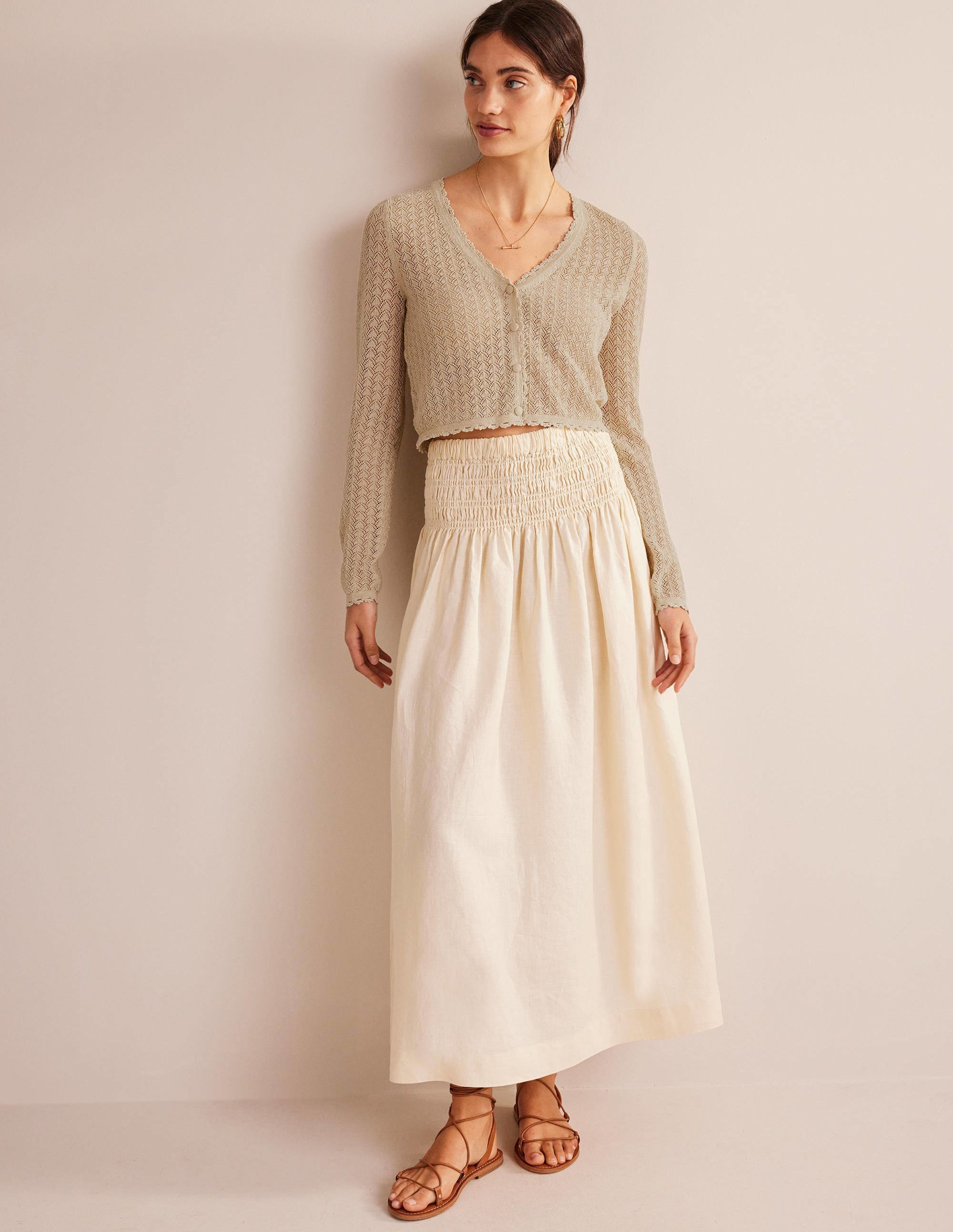 Kurzer Pointelle-Cardigan mit Goldgarn-Gold, Glitzer - Image 4