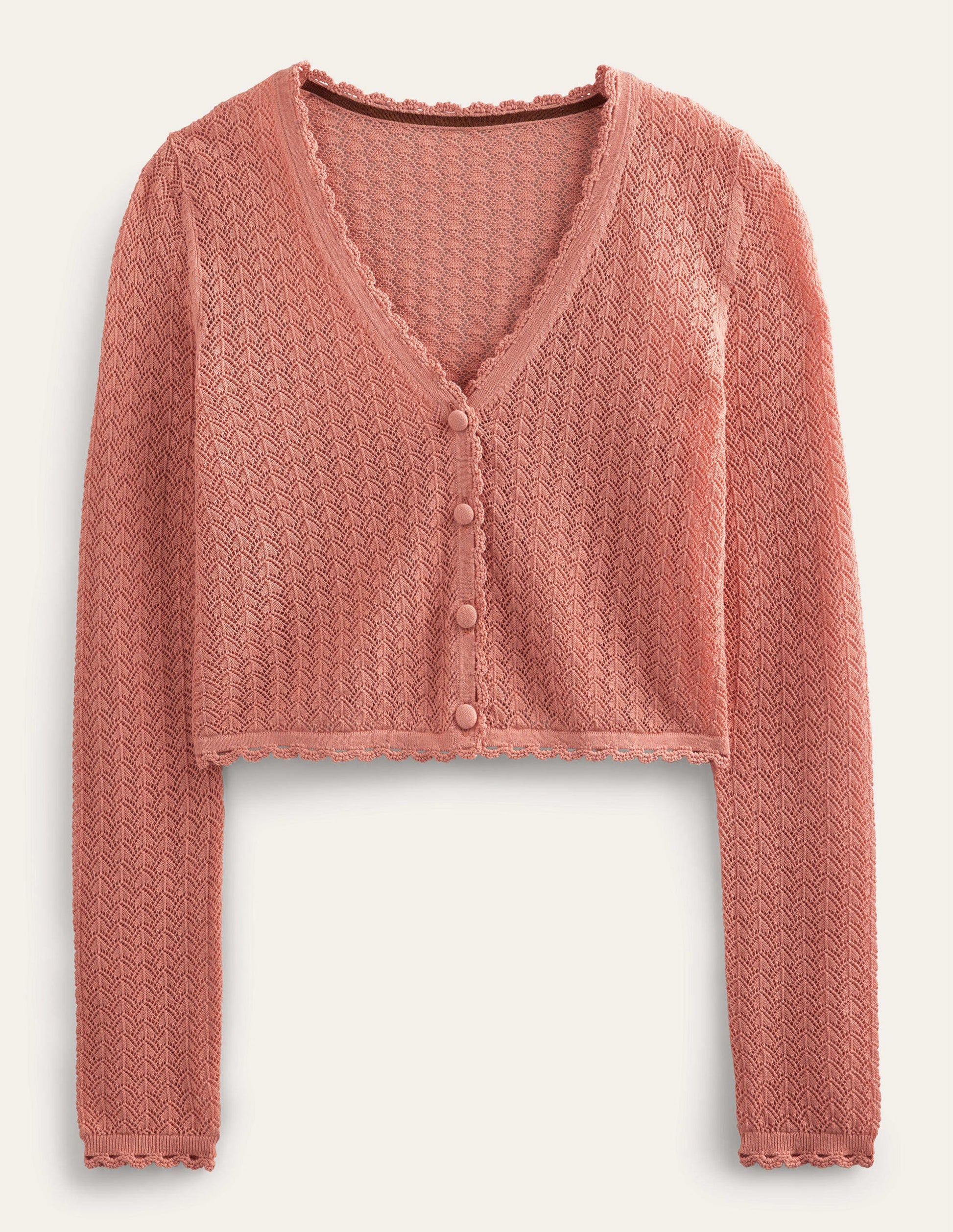 Kurzer Pointelle-Cardigan mit Goldgarn-Pinkrosa-5