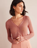Kurzer Pointelle-Cardigan mit Goldgarn-Pinkrosa
