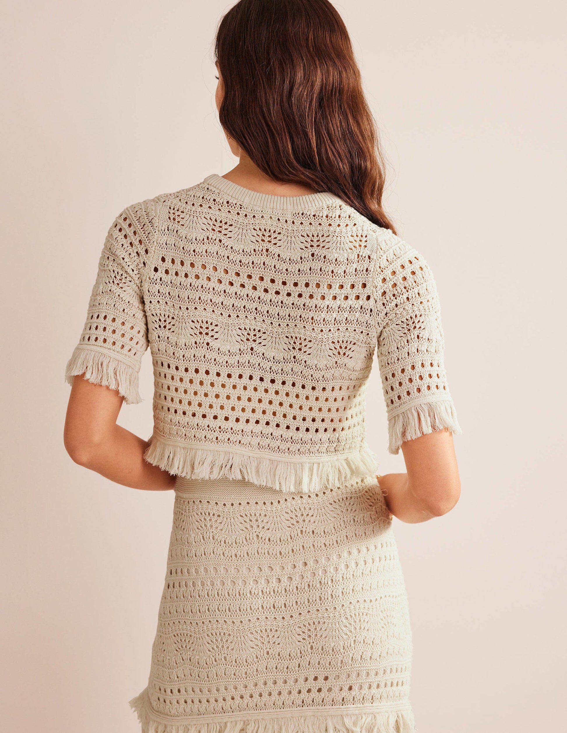 Cropped Fringe Crochet T-Shirt-Warm Ivory-3
