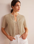 Kurz geschnittener Cardigan mit kurzen Ärmeln-Gold, Glitzer