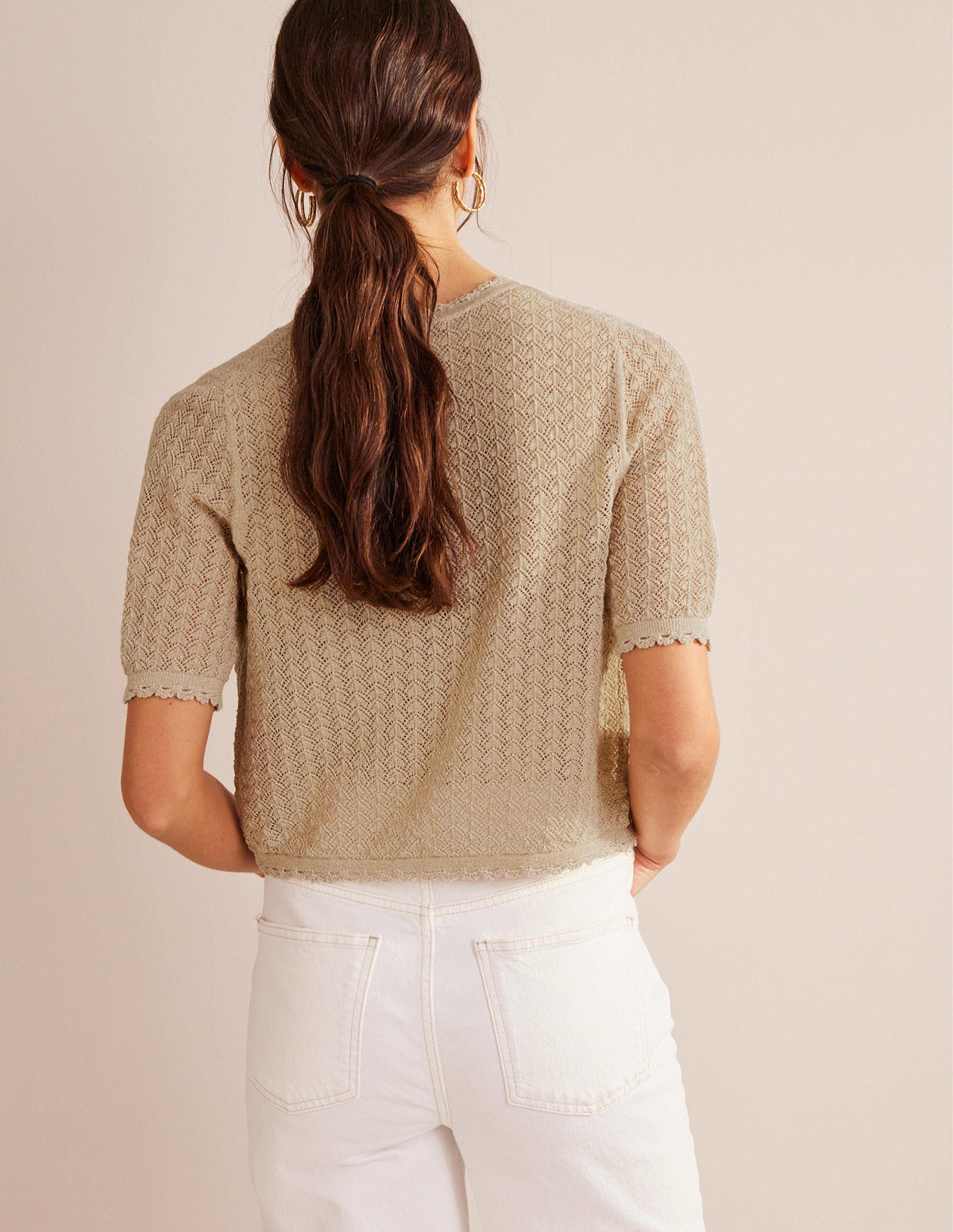 Kurz geschnittener Cardigan mit kurzen Ärmeln-Gold, Glitzer - Image 3