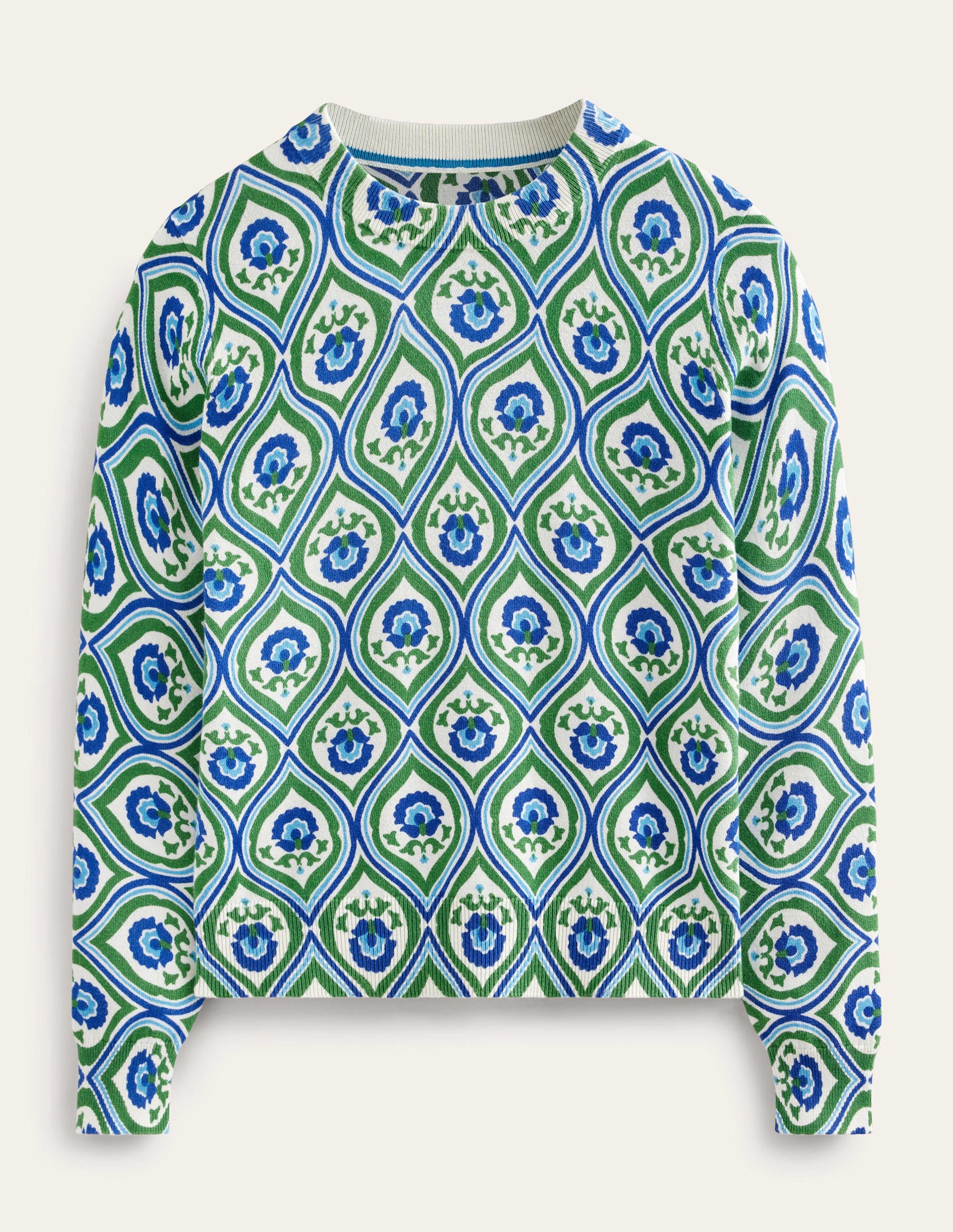 Gemusterter Pullover mit hohem Kragen-Sattes Grün, Geometrisches Kaskadenmuster - Image 5