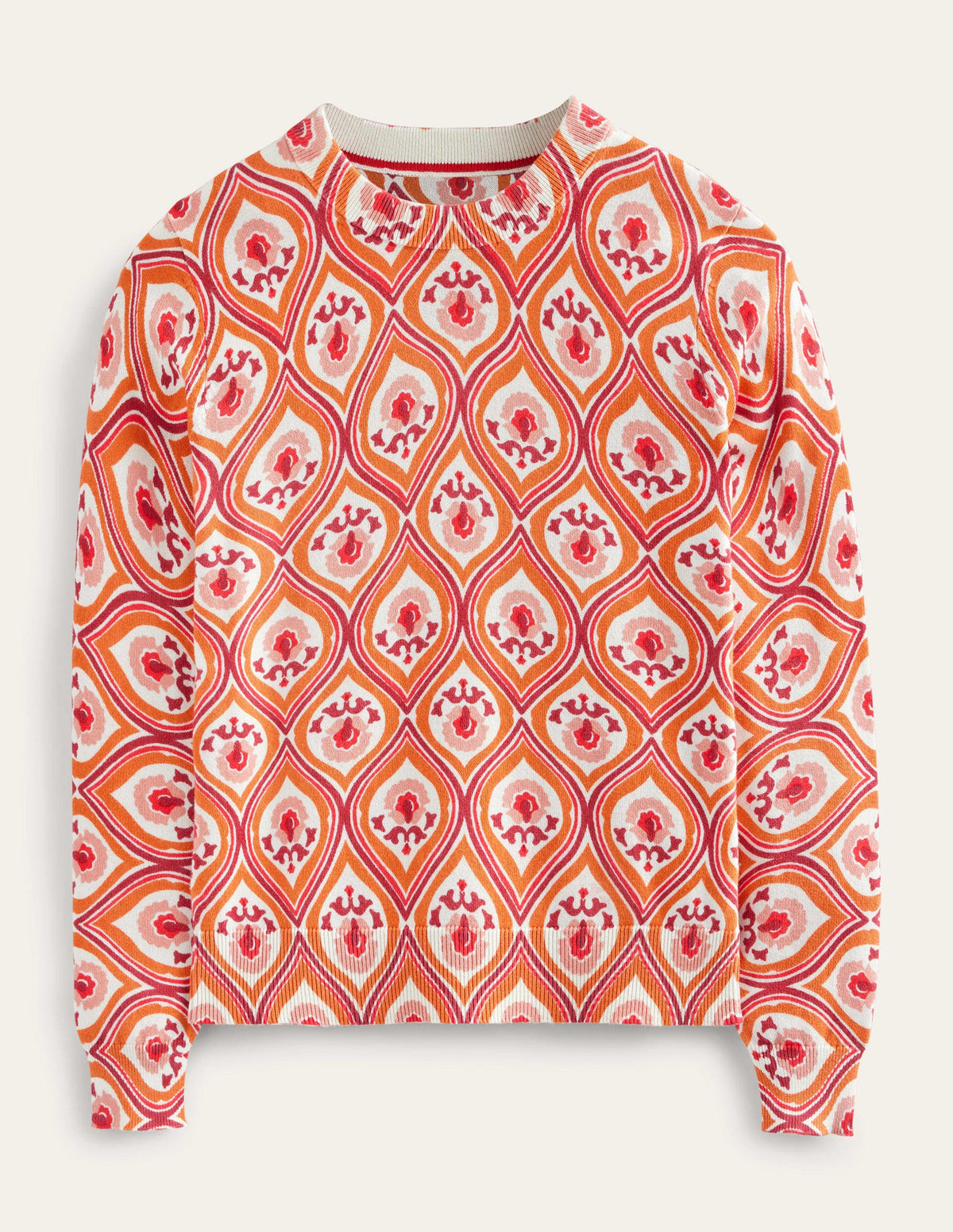 Gemusterter Pullover mit hohem Kragen-Kumquatorange, Geometrisches Kaskadenmuster-5