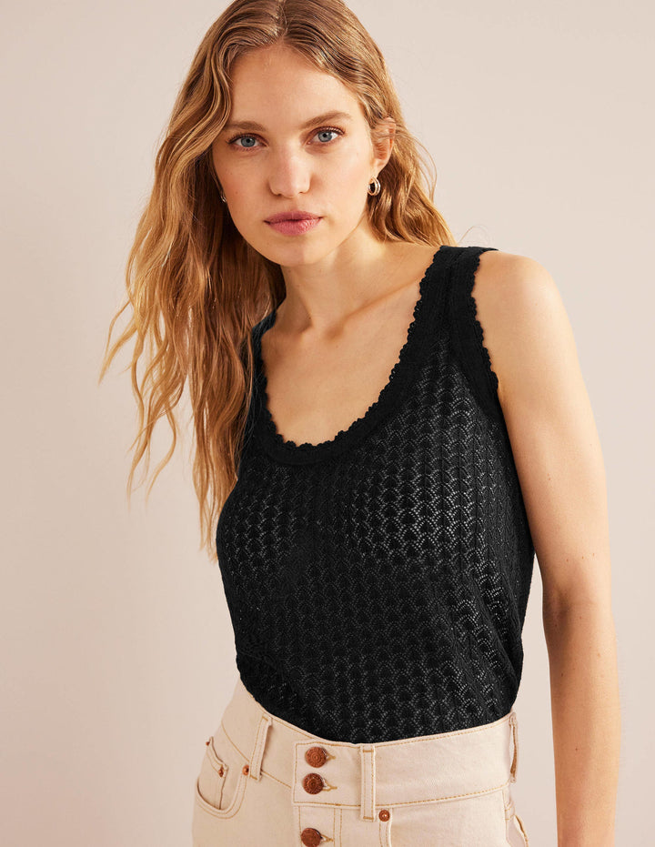 Pointelle Tank-Black